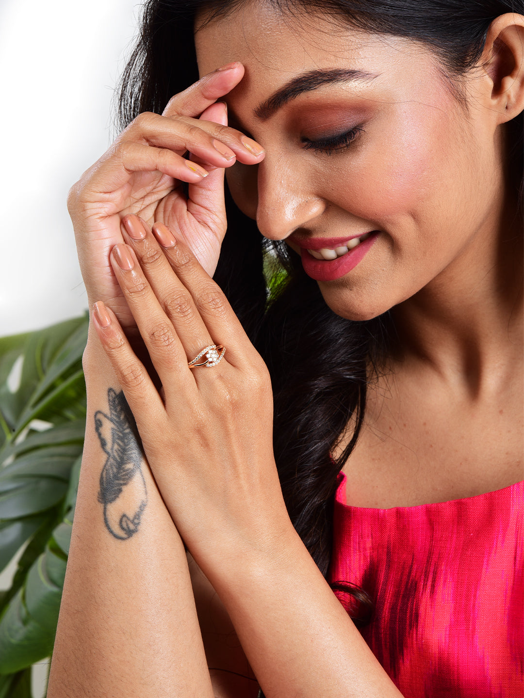 Rose Gold Plated | American Diamond Studded | Adjustable | Ring for Women and Girls