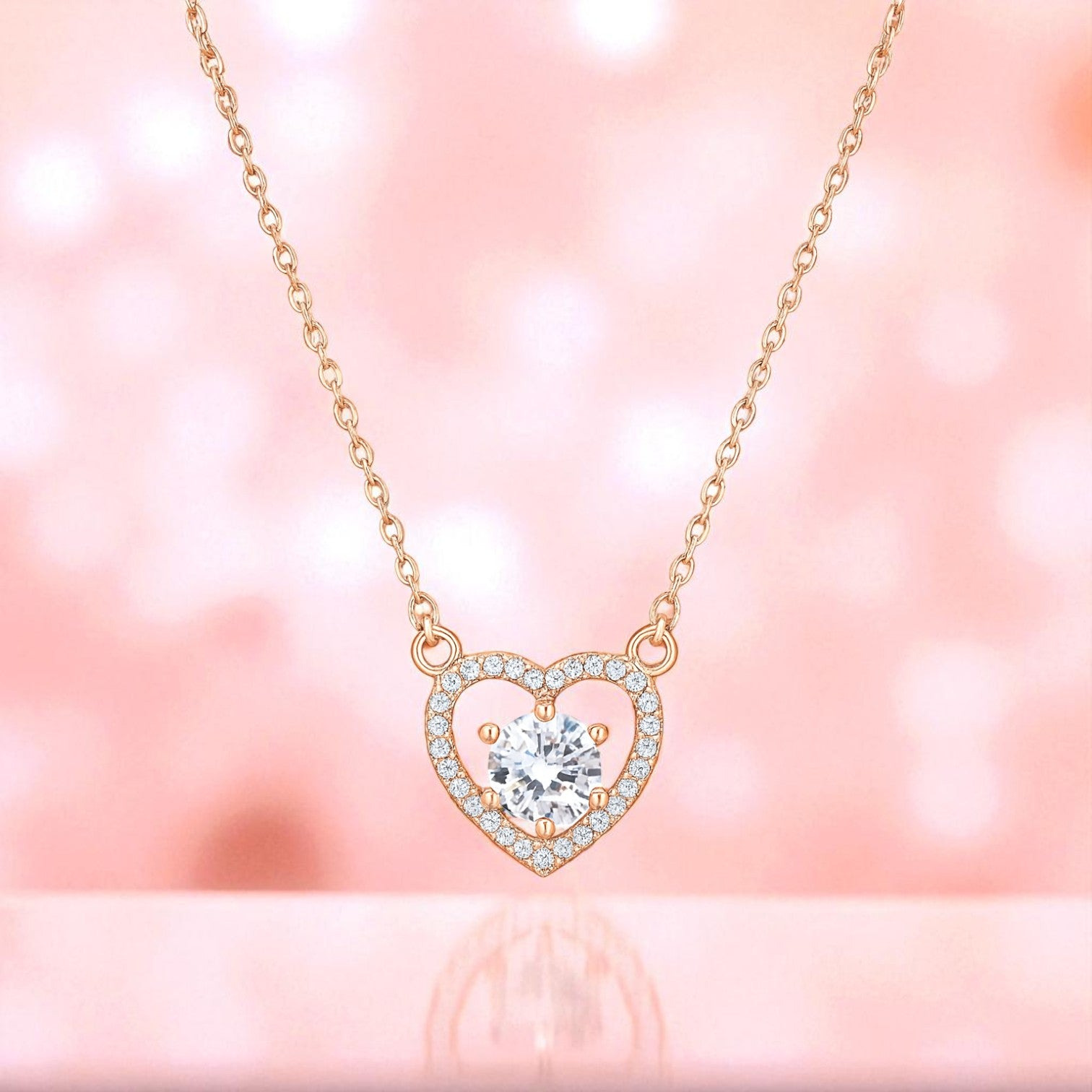 Nilu's Collection Rose Gold Plated Heart Pendant Necklace with American Diamond For Women and Girls