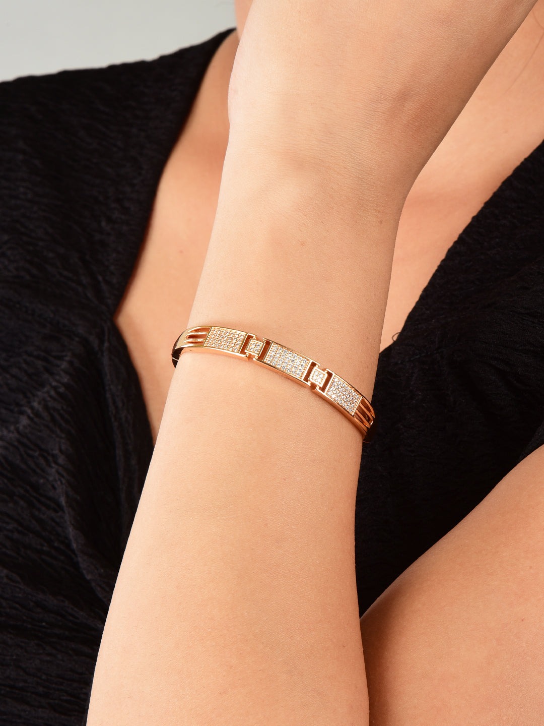 Nilu's Collection Rose Gold Plated With American Diamond kada Bracelet For Women And Girls |Anti- Tranish | Anti- Allergy | Office Wear