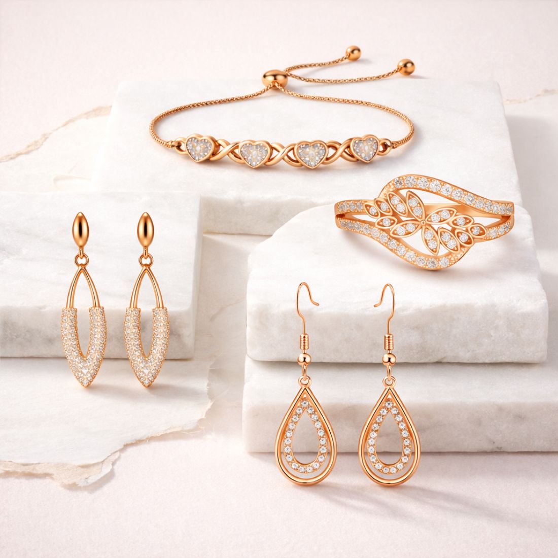Rose Gold Plated American Diamond Jewelry Set for Women