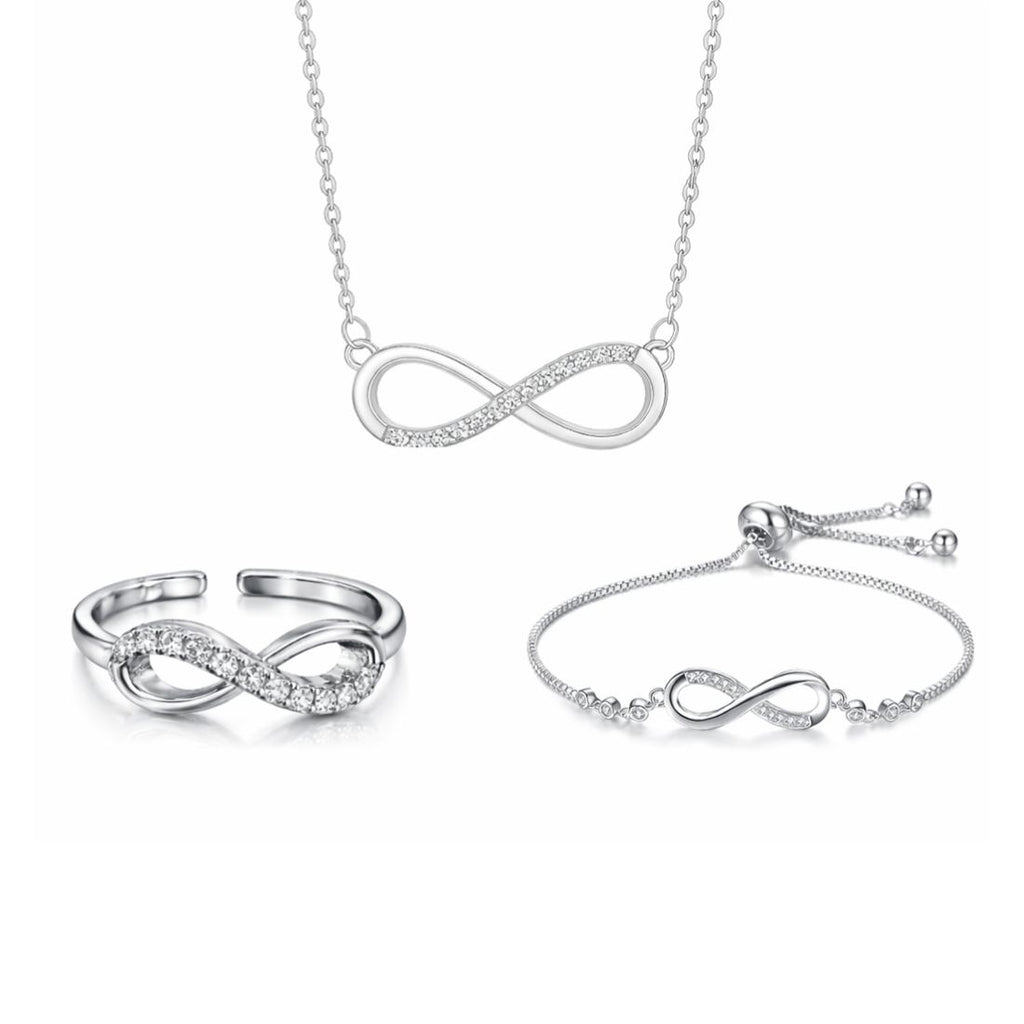 Nilu's Collection Silver Plated Infinity Pendant With bracelet ad finger Ring For Women And Girls