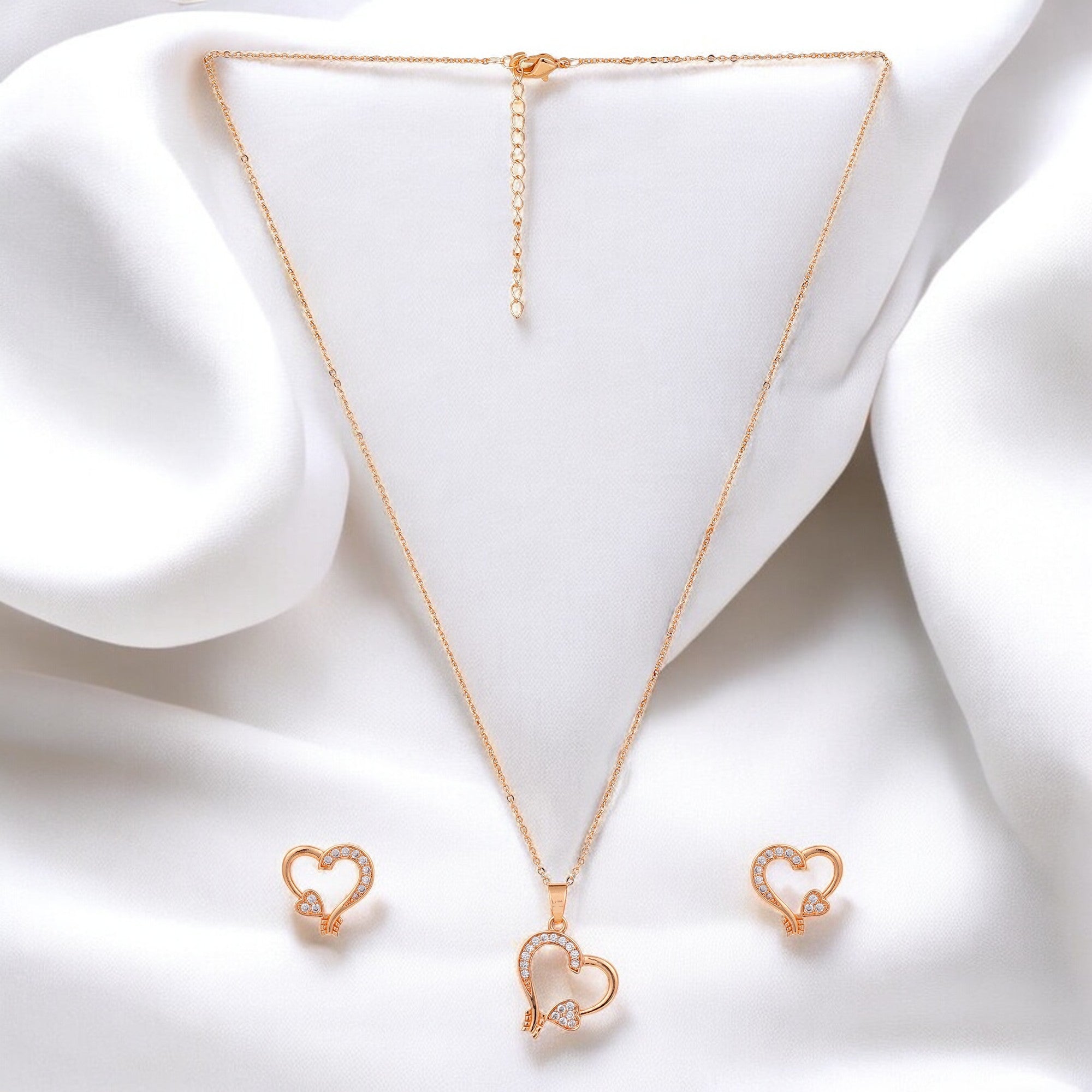 Rose Gold-Plated Heart shape pendant Set with American diamond  for Women & Girls