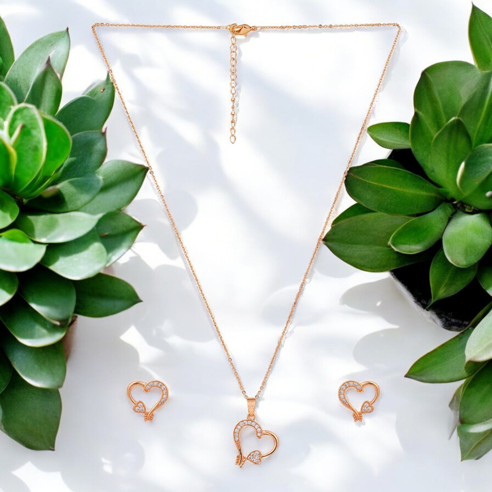 Rose Gold-Plated Heart shape pendant Set with American diamond  for Women & Girls