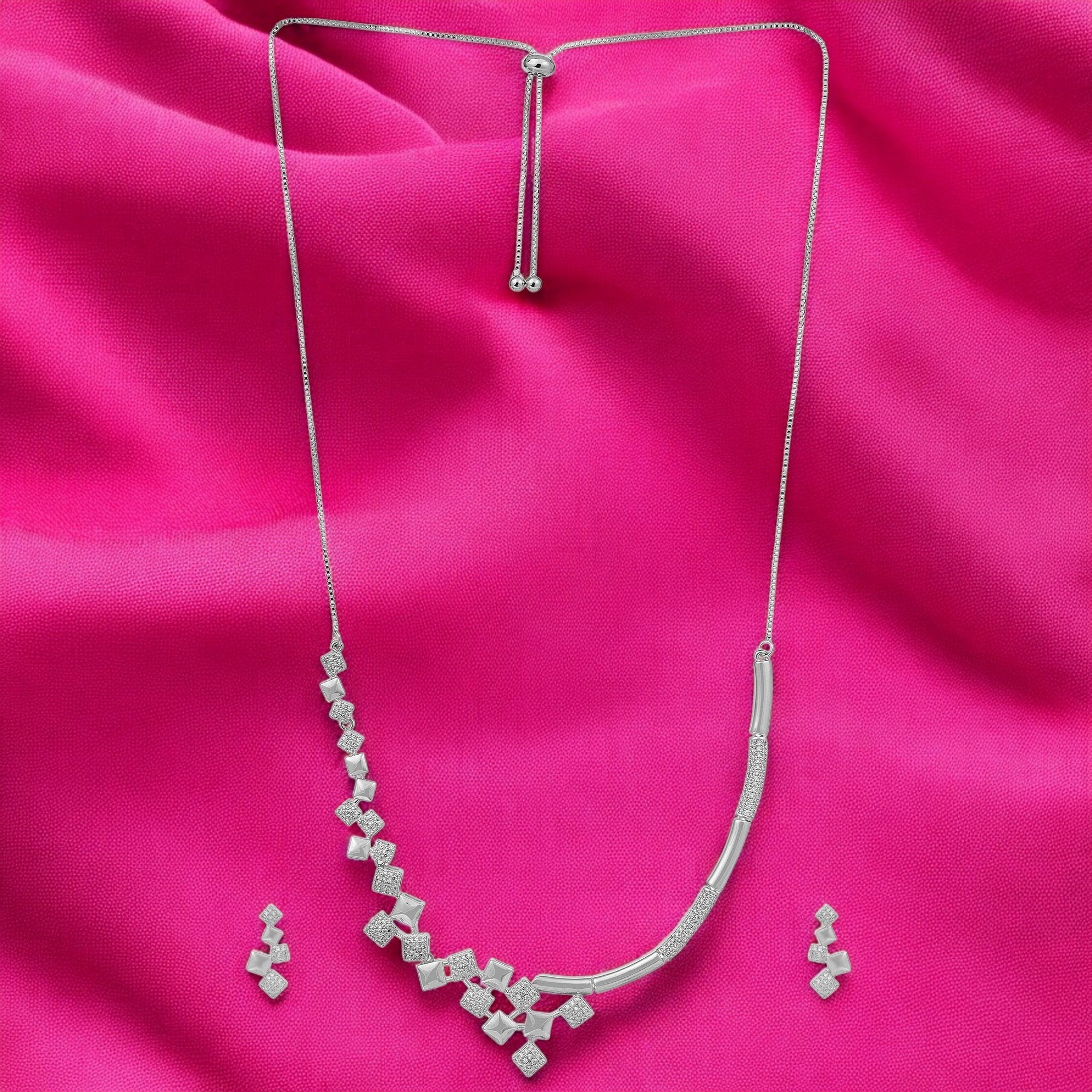 Silver-Plated cubic necklace Set with Earrings| with American diamond | for women & girl