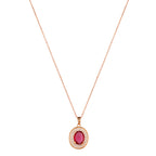 Rose Gold Plated Ruby Red Oval Pendant Necklace and Earring Set for Women and Girls