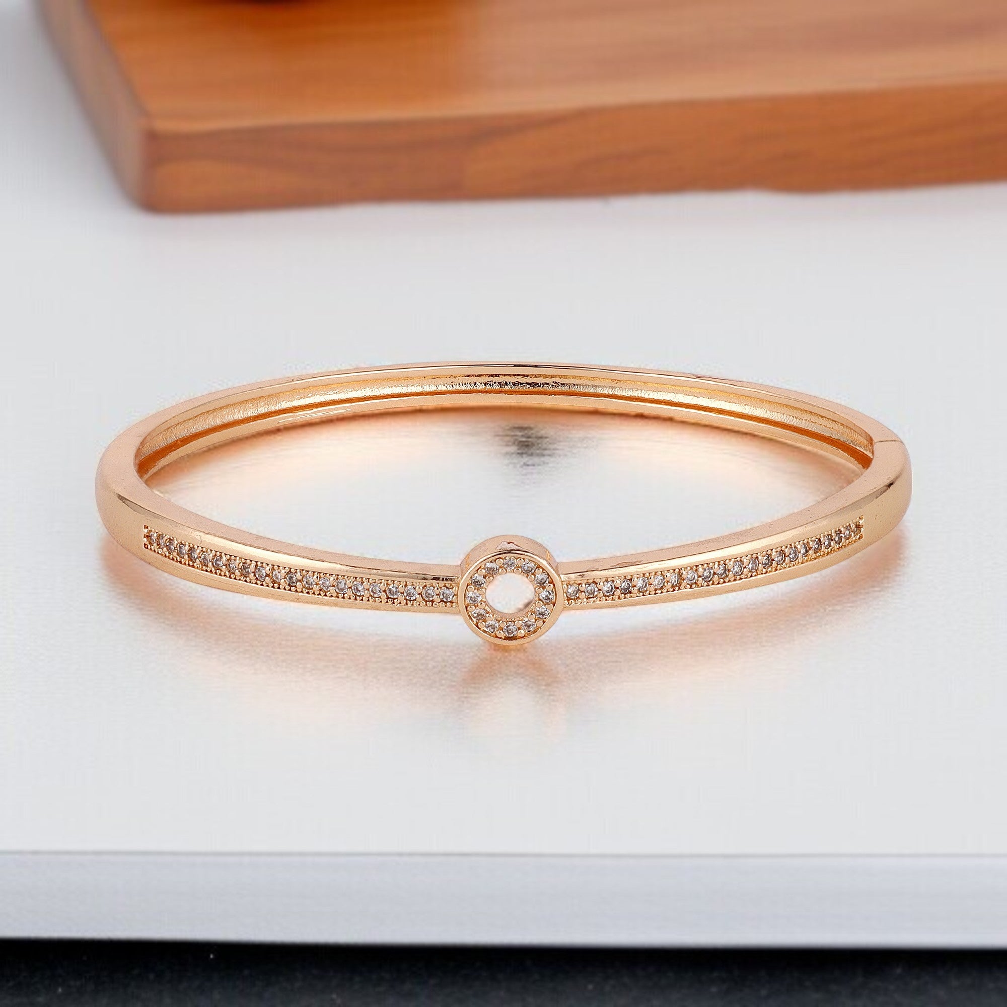Rose Gold kada  with Sparkling Round Motif with  Sleek & Stylish for women & girls  |Office Wear |  Minimalist Appeal