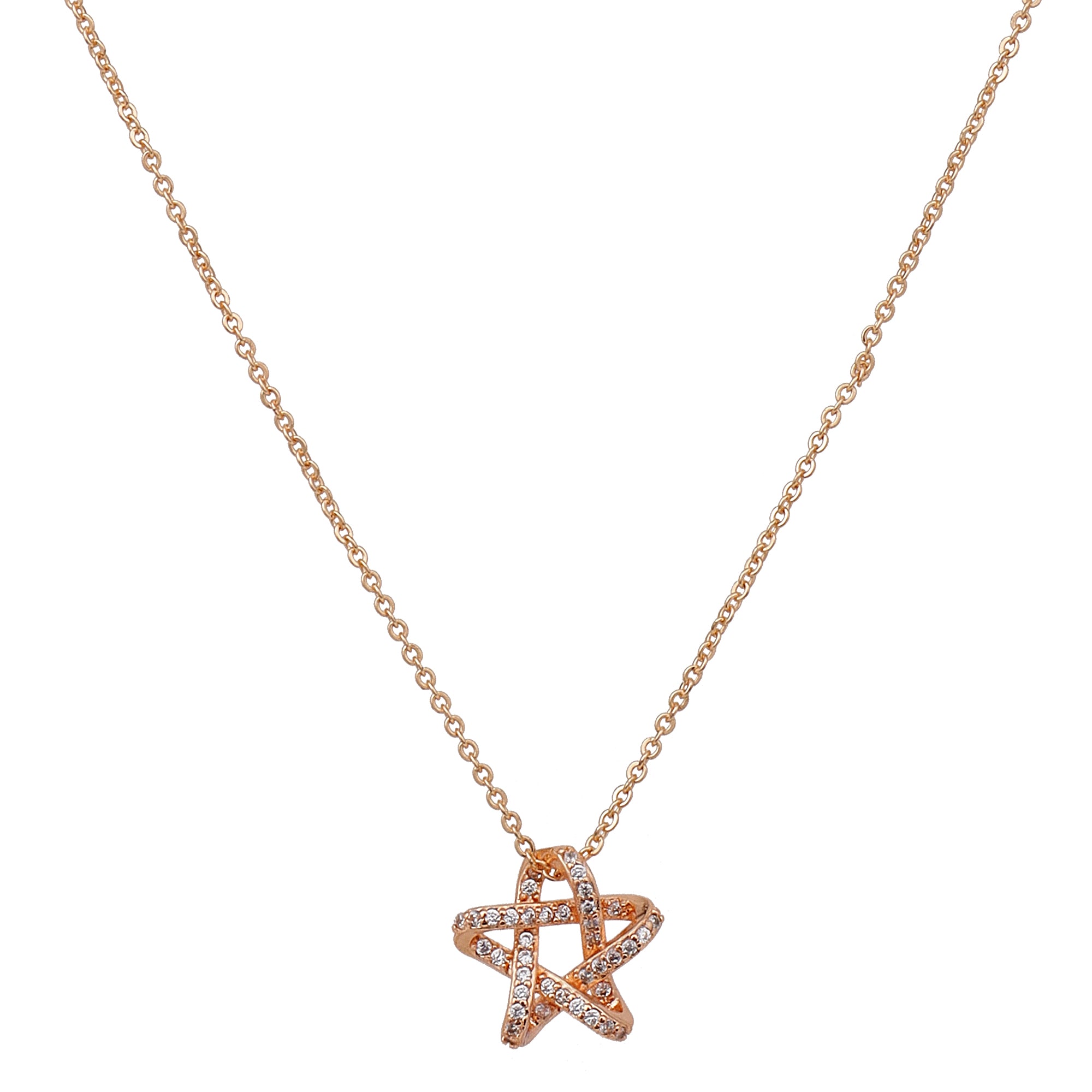 American Diamond -Studded Star Pendant Necklace| Rose Gold Plated Pendant with Chain| Fashion Jewellery for Women