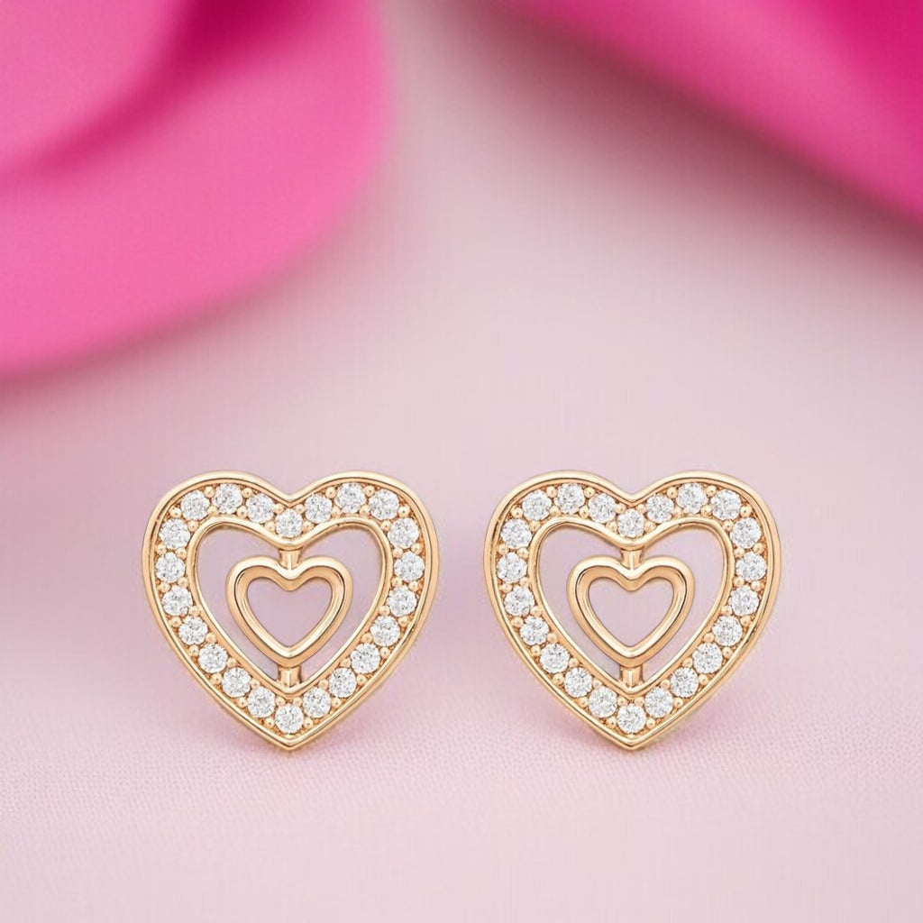 Rose Gold Plated Double Heart Stud Earrings For Women And Girls
