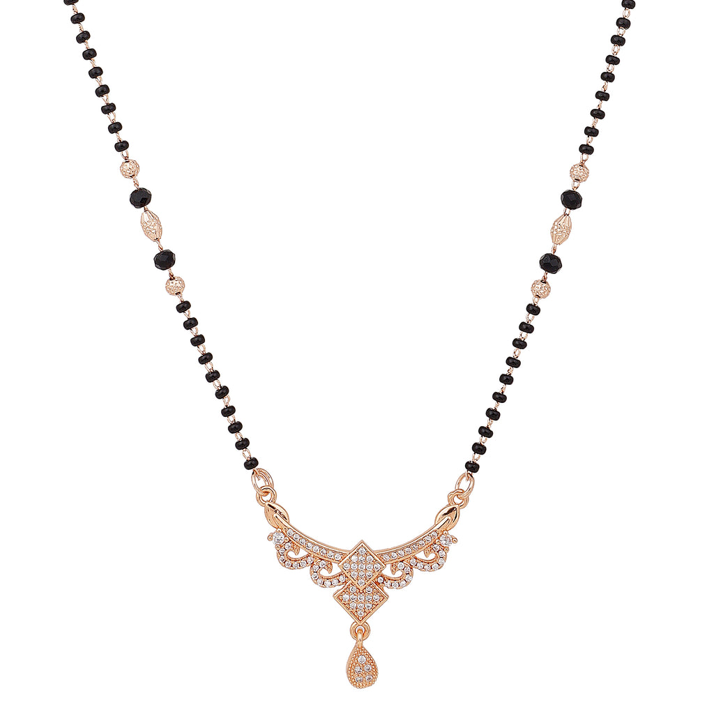 American Diamond Rose Gold Plated Floral Mangalsutra Pendant for Girls and Women (With Chain) | Karwachauth| Function