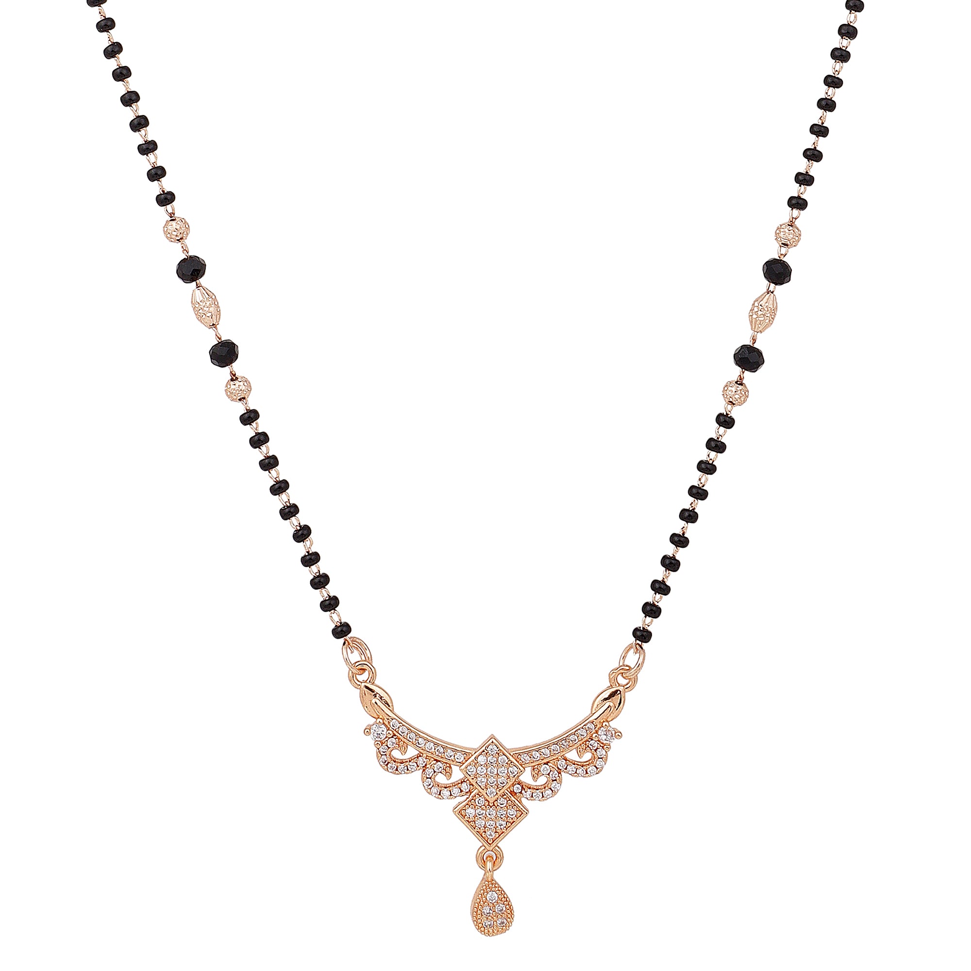 American Diamond Rose Gold Plated Floral Mangalsutra Pendant for Girls and Women (With Chain) | Karwachauth| Function