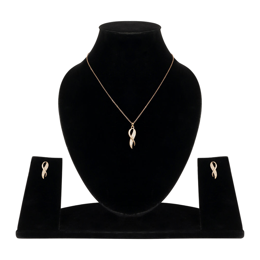 Rose Gold Plated Twist Pendant Necklace and Earrings Set for Women & Girls