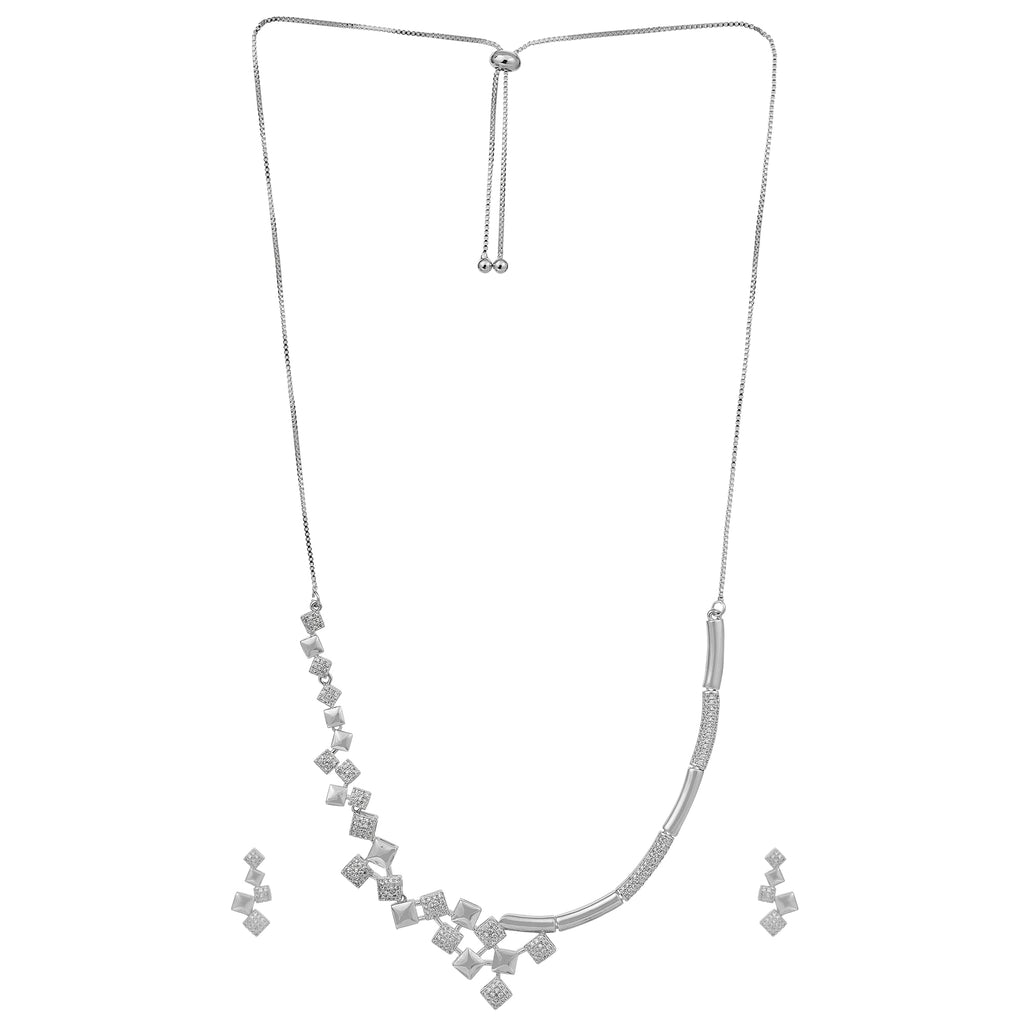 Silver-Plated cubic necklace Set with Earrings| with American diamond | for women & girl