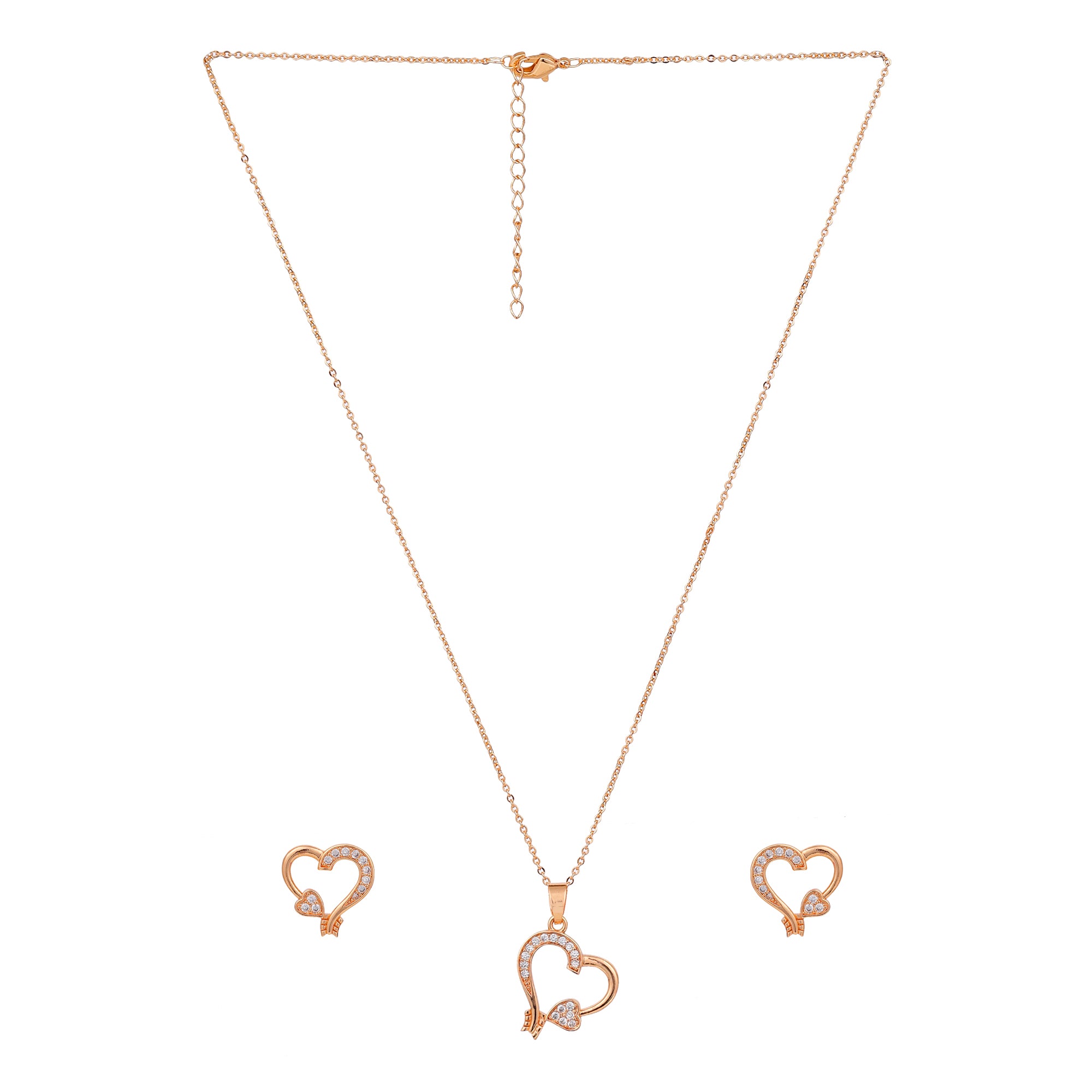 Rose Gold-Plated Heart shape pendant Set with American diamond  for Women & Girls