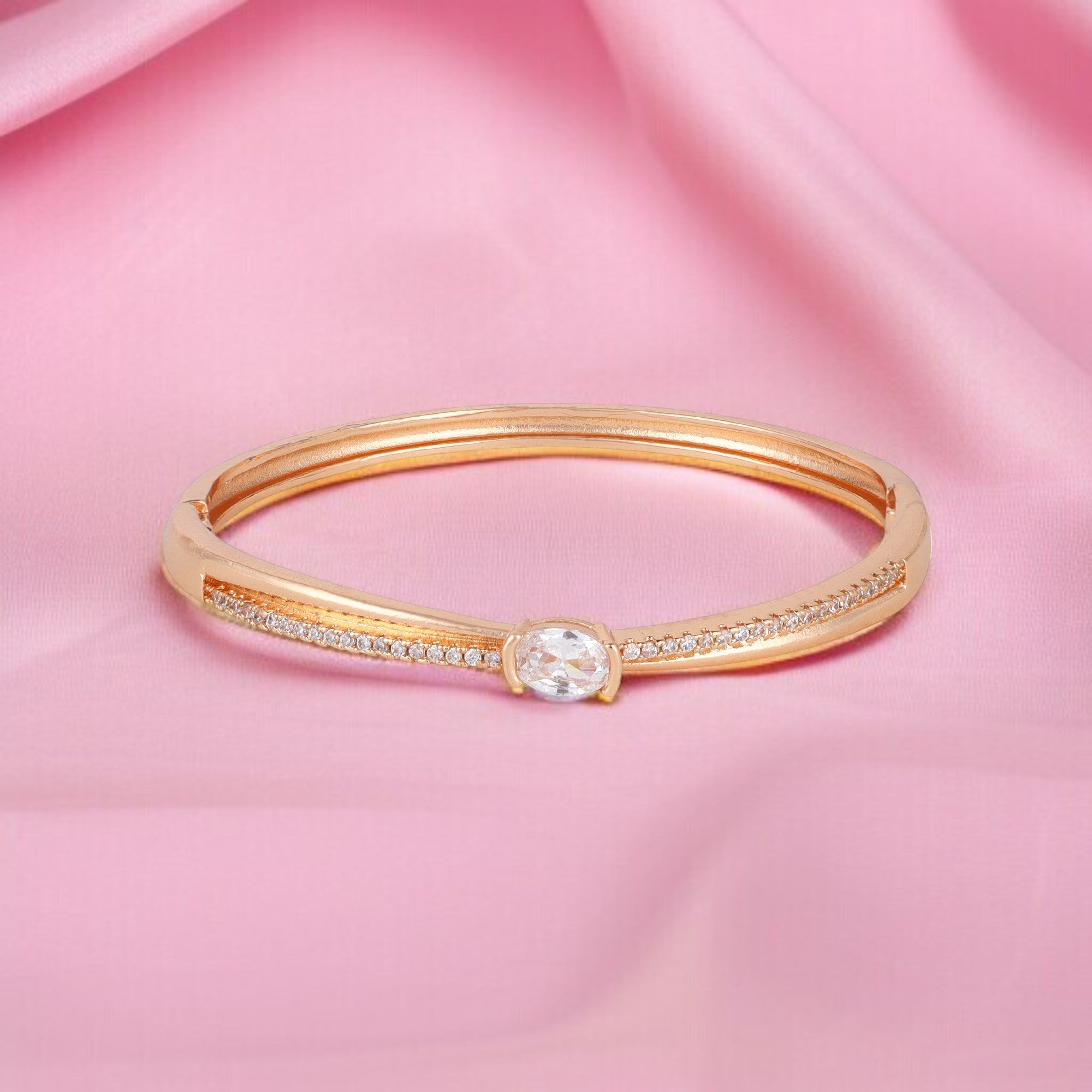 Rose Gold-Plated Kada with Centerpiece Stone Elegant Designer kada Bracelet for Women| Sleek Finish |Office Wear |  Minimalist Appeal