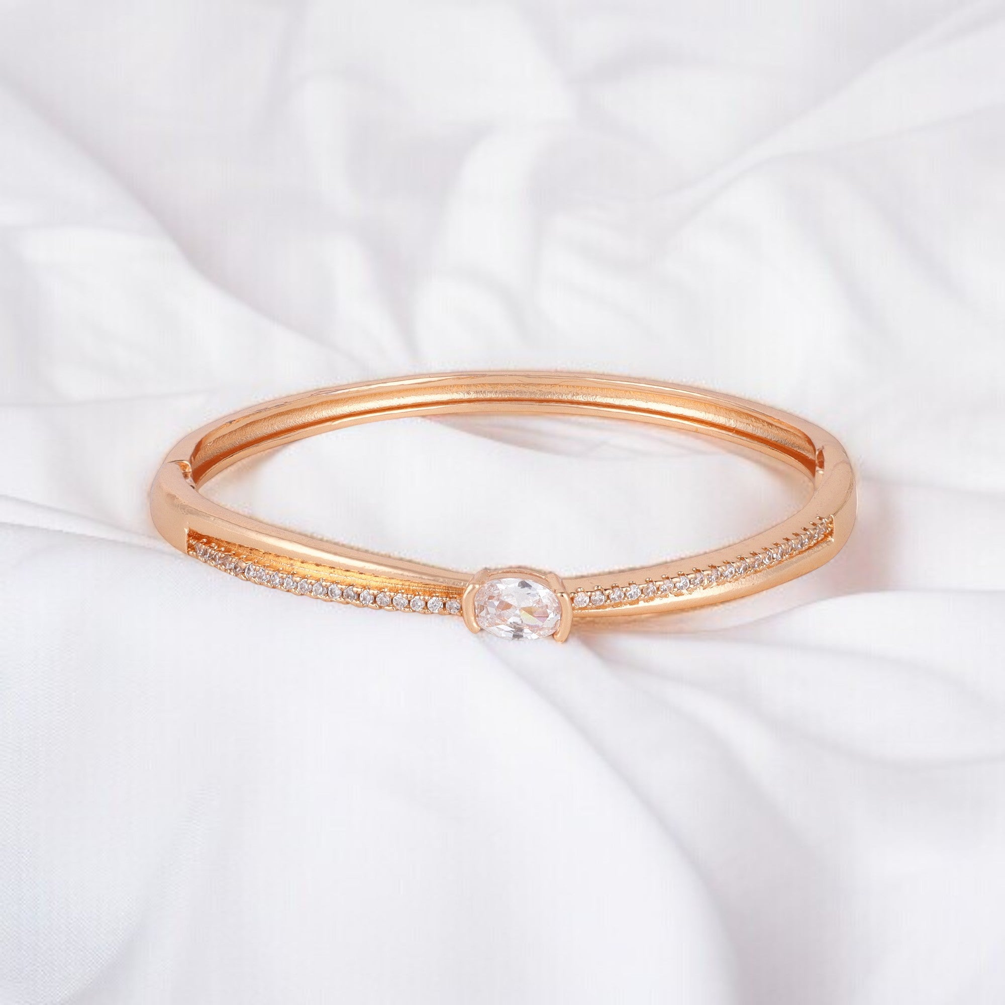 Rose Gold-Plated Kada with Centerpiece Stone Elegant Designer kada Bracelet for Women| Sleek Finish |Office Wear |  Minimalist Appeal