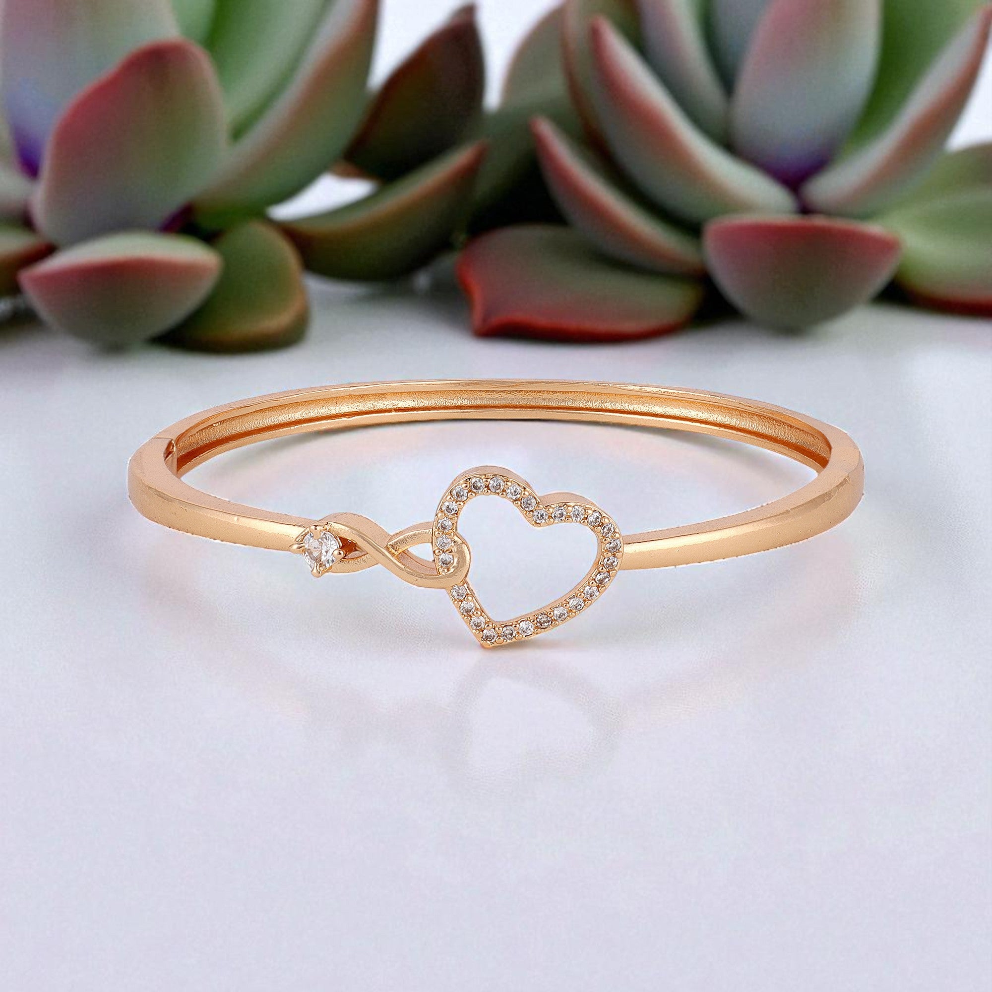 Rose Gold Infinity Heart Shape kada with Love Bracelet for Women & girls | Sleek Finish |Office Wear |  Minimalist Appeal