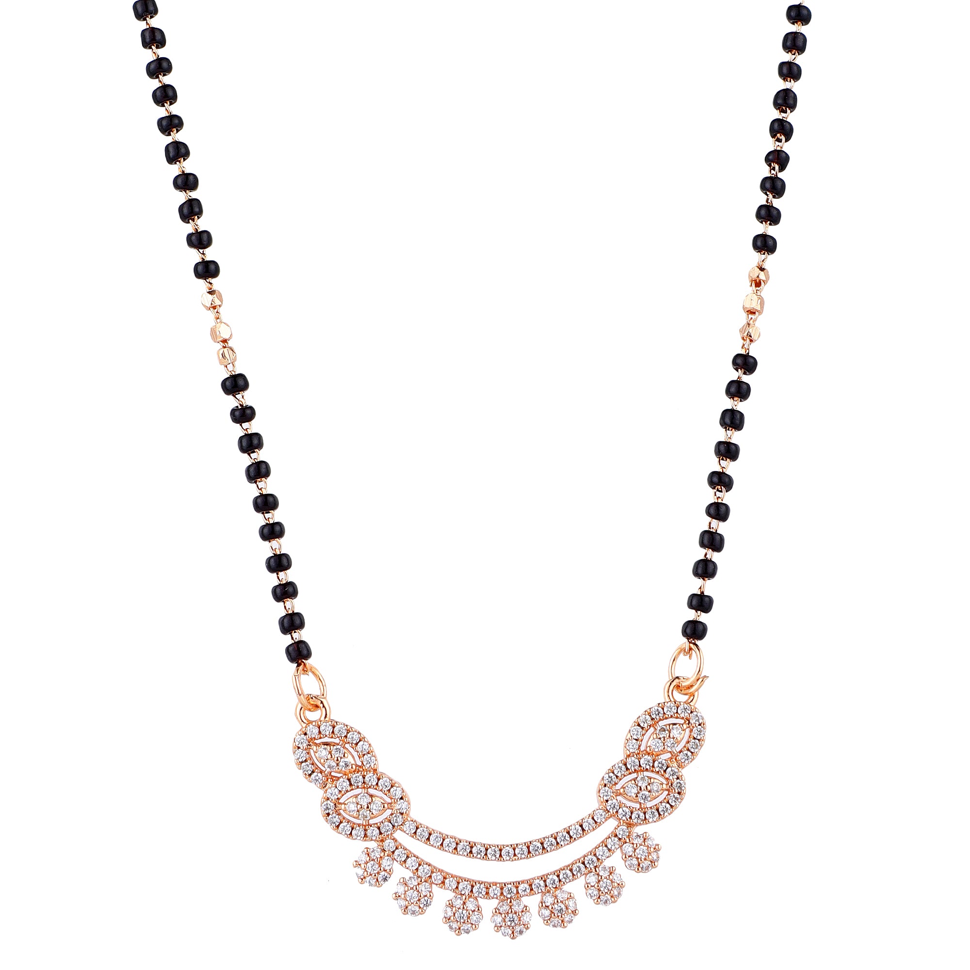 Nilu's Collection Rose Gold Plated CZ Stones Mangalsutra with Black Beads for Women