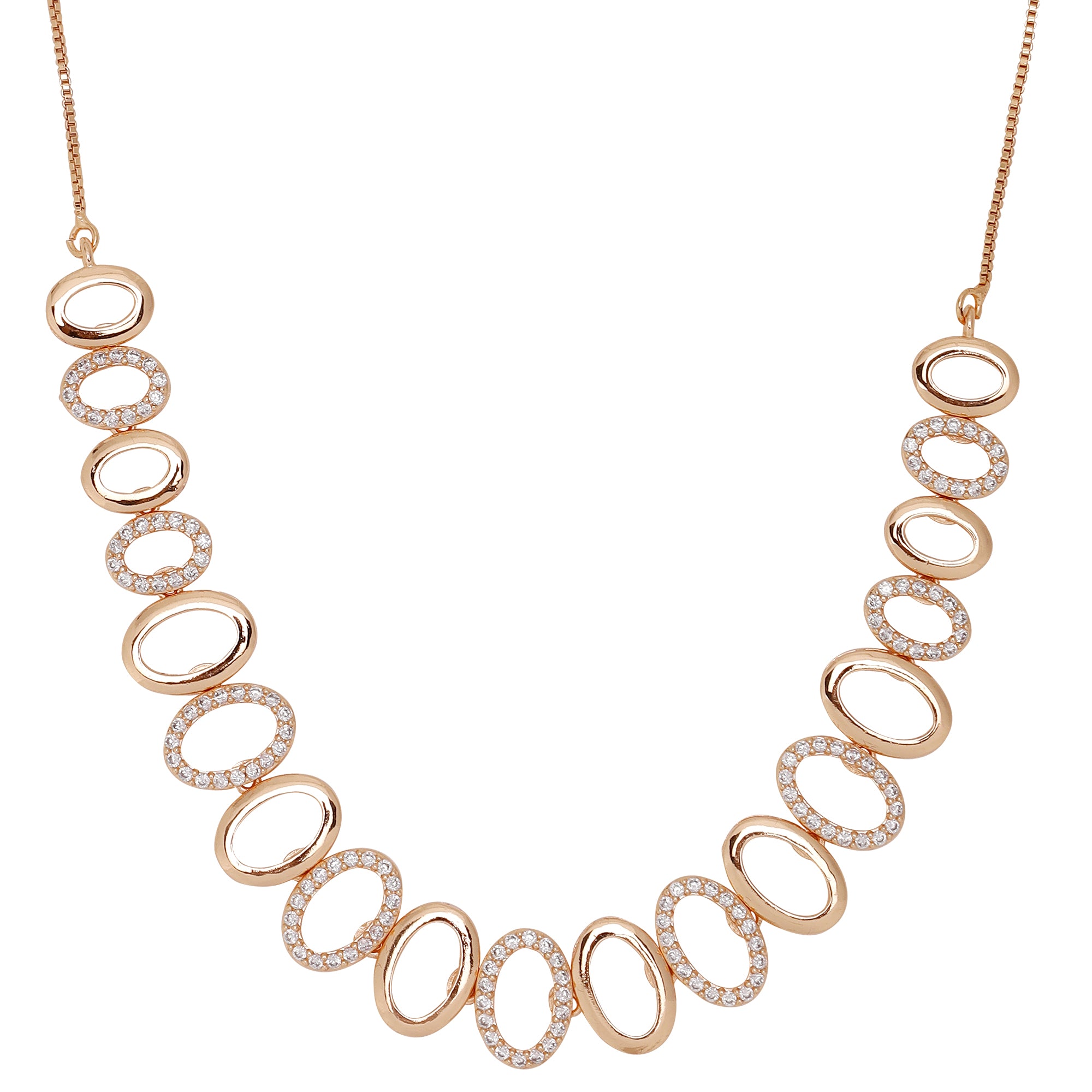 Rose Gold Plated AD Stone Necklace And Pair Of Earrings for Women | Special Ocassion, Wedding, Dating | Anti Tarnish | Anti Allergy | Necklace and Earring Set | Gift for Her