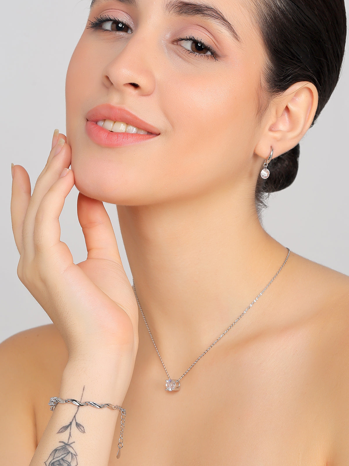 Gift Silver Plated Jewelry Set for Women – Necklace, Earrings & Bracelet| Elegant Gift Box for Weddings, Parties & Anniversaries