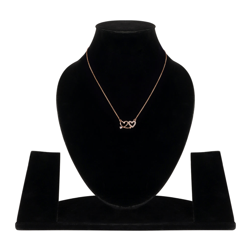 Rose Gold Plated Double Heart Pendant Necklace With American Diamond  for Women and Girls |Anti-Tranish | Anti- Allergy | Office Wear
