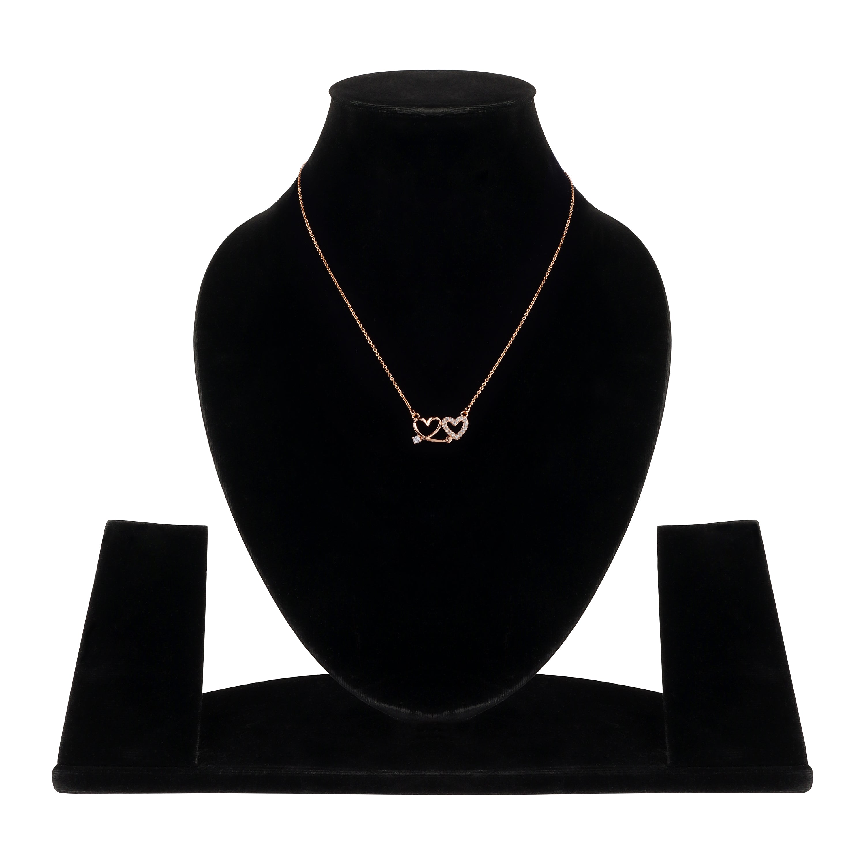 Rose Gold Plated Double Heart Pendant Necklace With American Diamond  for Women and Girls |Anti-Tranish | Anti- Allergy | Office Wear