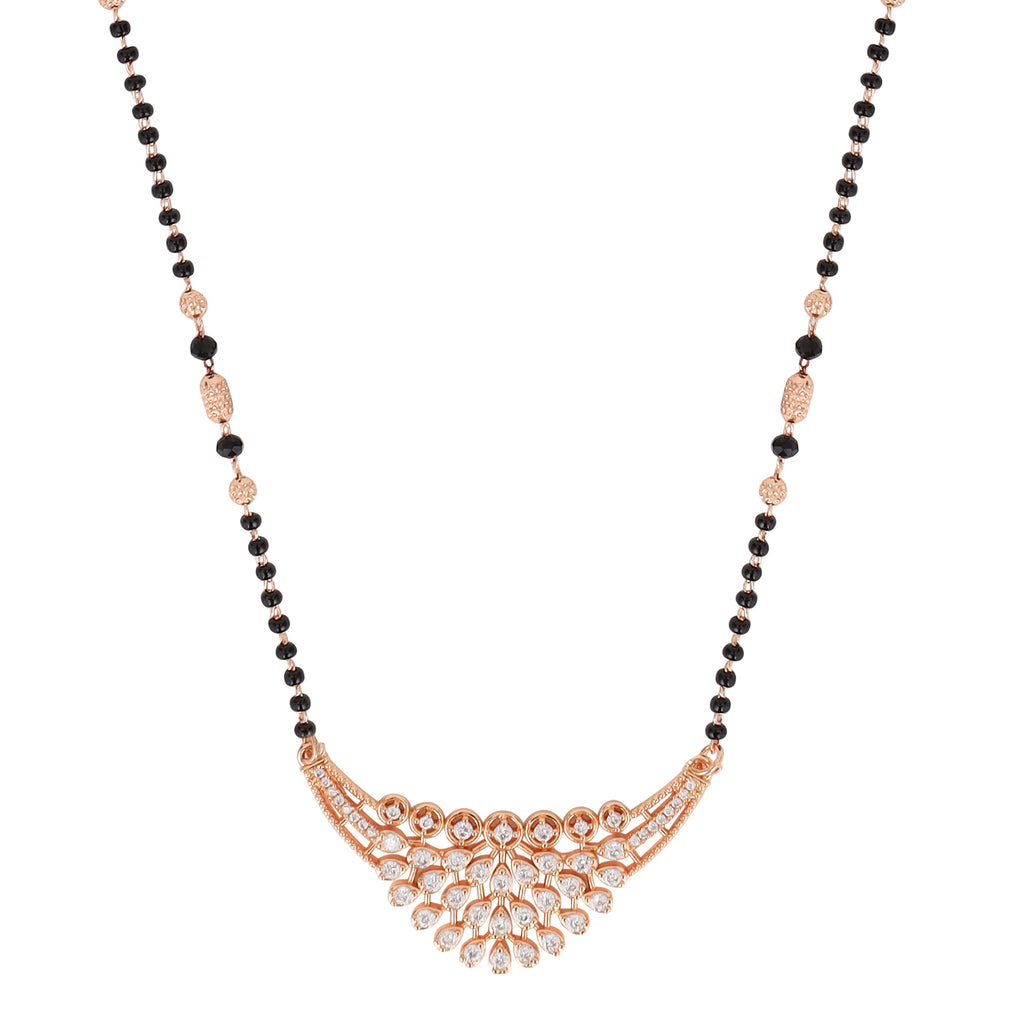 Rose Gold Plated AD Black Beads Mangalsutra