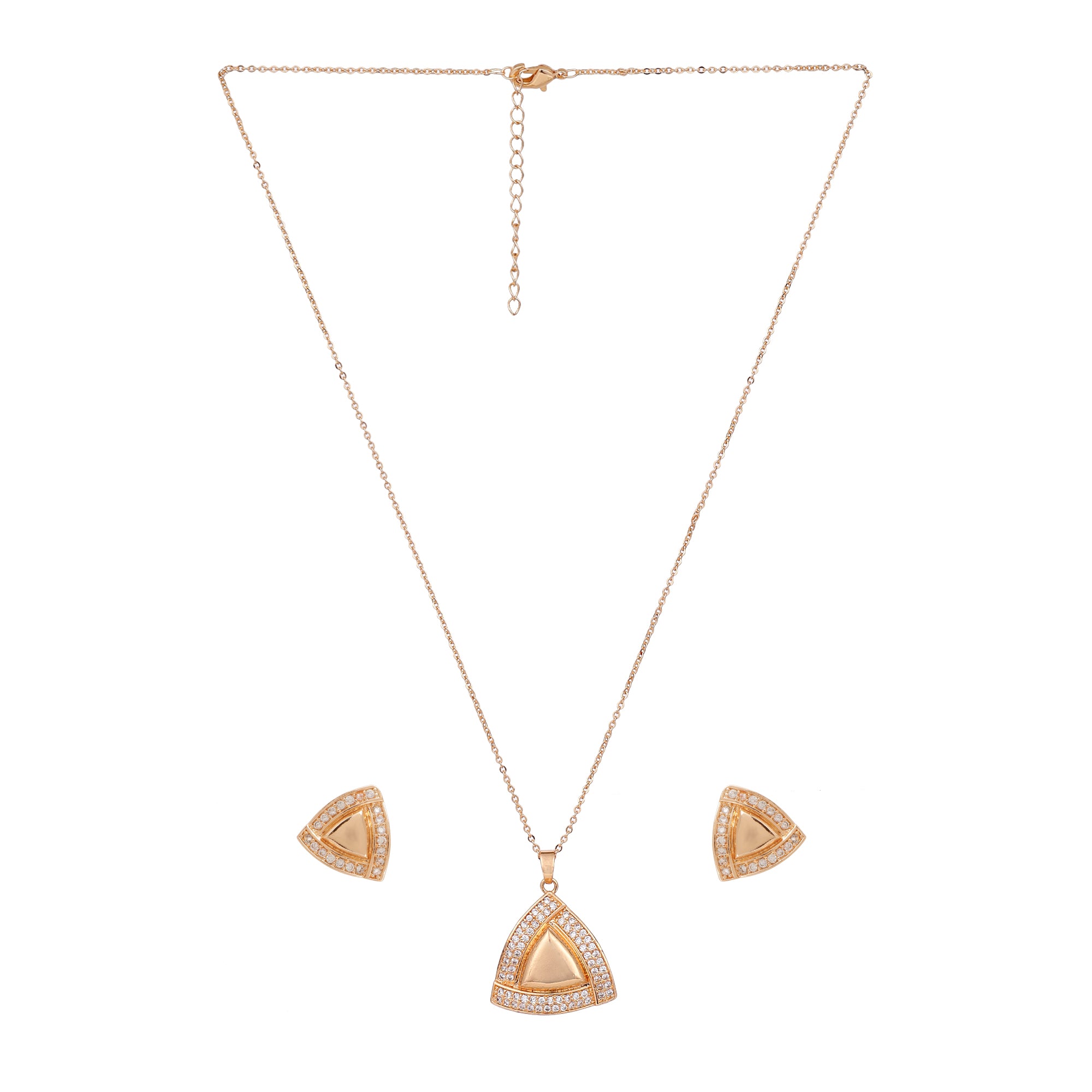 nilu's collection Rose Gold-Plated Geometric Pendant & Stud Earrings Set for Women | gift for her | gift for women & girl
