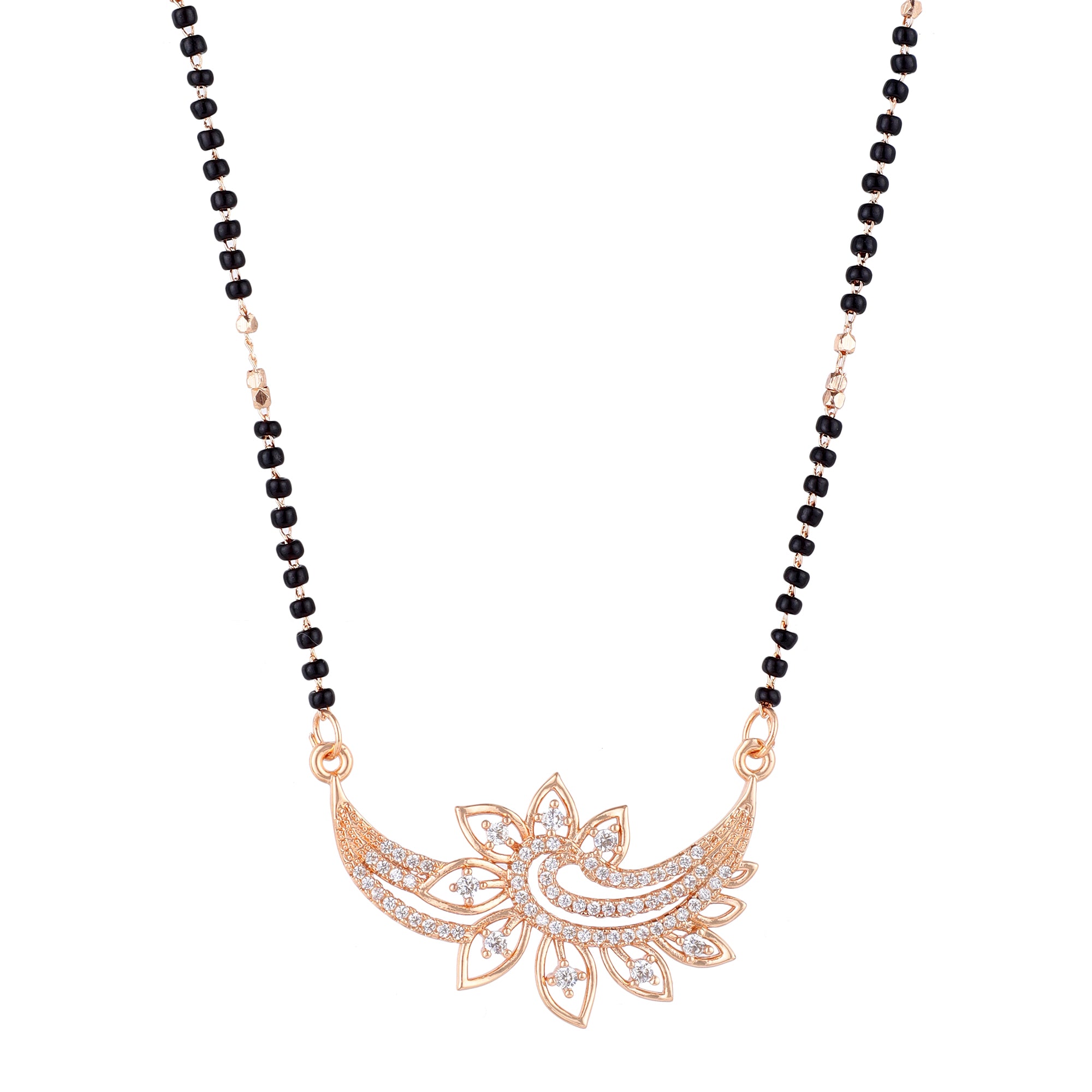 Nilu's Collection Rose Gold Plated Mangalsutra with Motif & Black Beads for Women