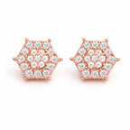 Nilu's Collection Rose Gold Plated American Diamond Hexagon Stud Earrings For Women And Girls