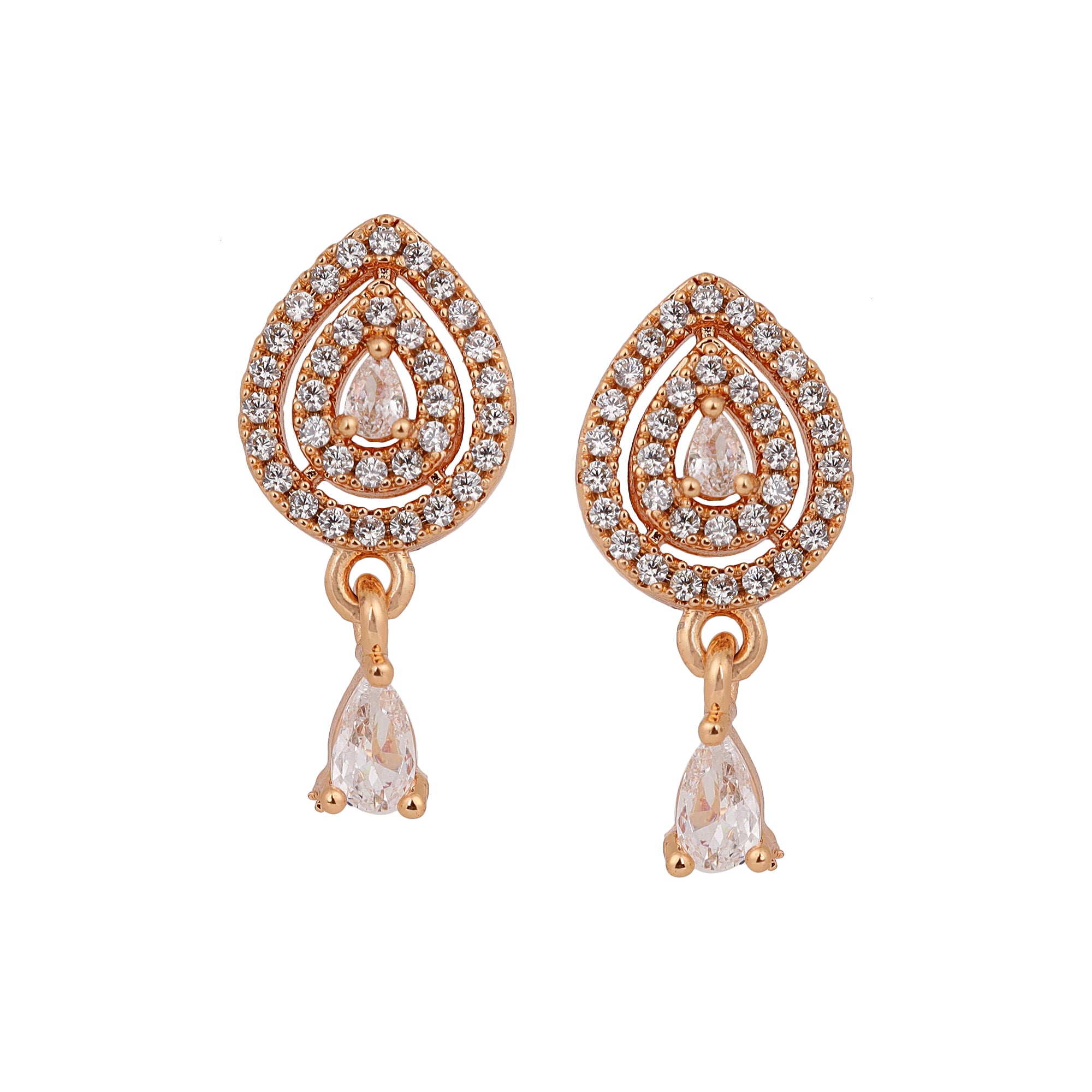 Nilu's Collection 18k Rose Gold Plated Clip On Hoop Earrings, Stylish Women Earrings, Latest Fancy Zircon Copper Bali Earrings for Women and Girls (Drop design