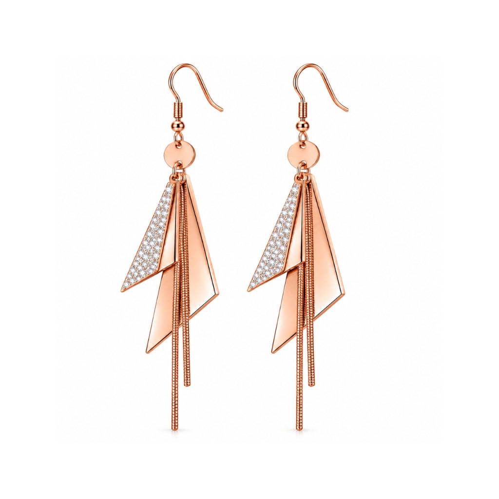 Rose Gold Plated Long Dangle Earrings For Women