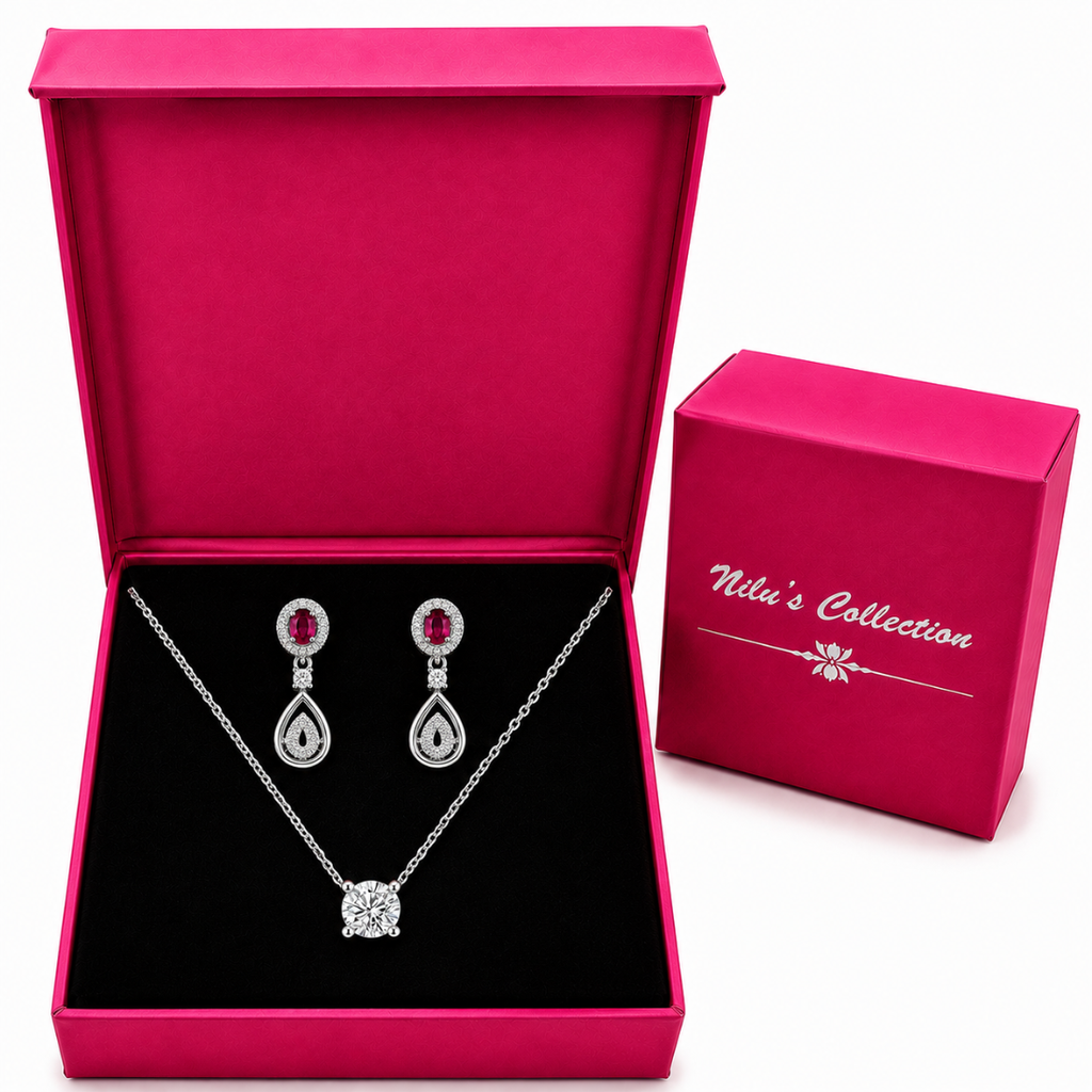 Silver Pendant & Earrings Gift Set For Women