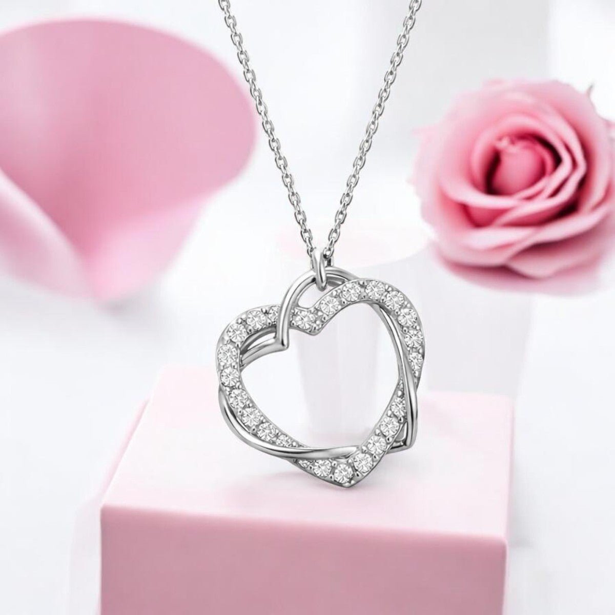 Nilu's Collection Silver Plated Heart Pendant Necklace with American Diamonds For Women And Girls | Anti-Tarnish| Anti-Allergy|Office Wear