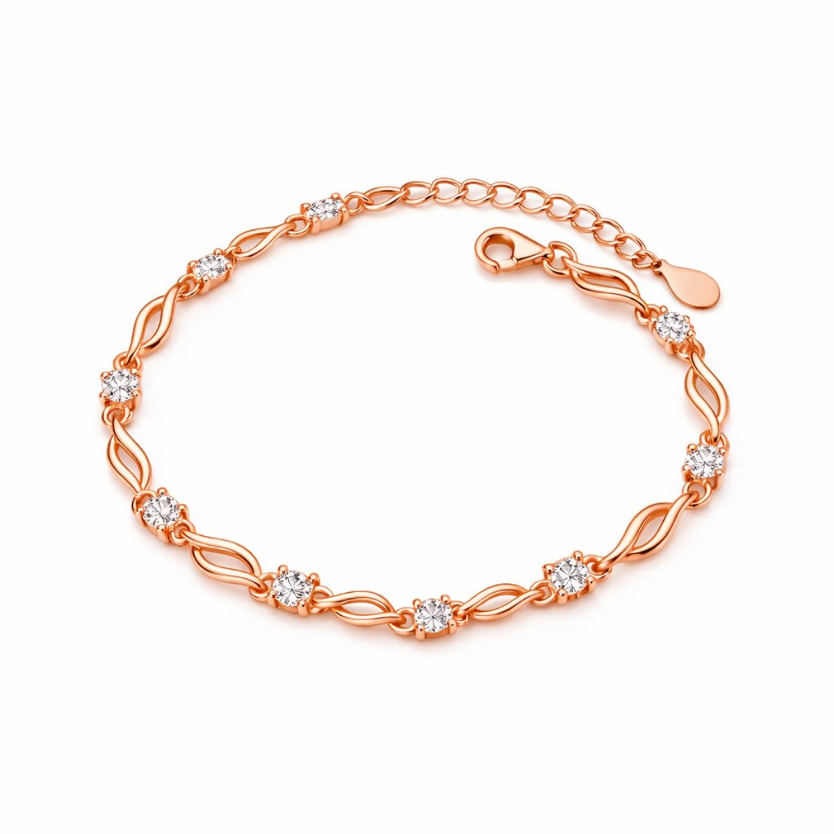 Rose Gold Plated Link Bracelet With American Diamond For Women And Girls | Amti-Tarnish | Anti- Allergy | Gift For Her | Office Wear