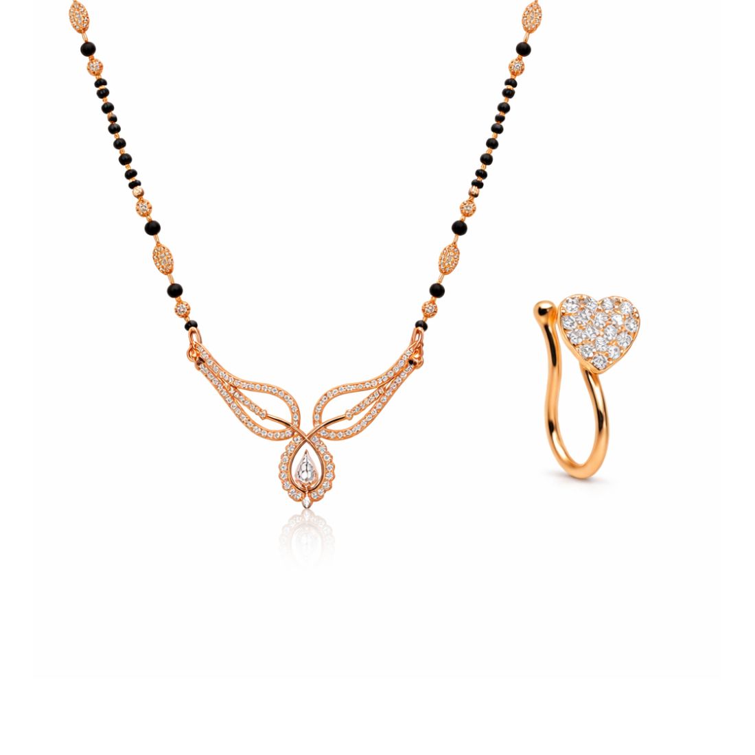 Rose Gold Mangalsutra & Heart Nose Pin