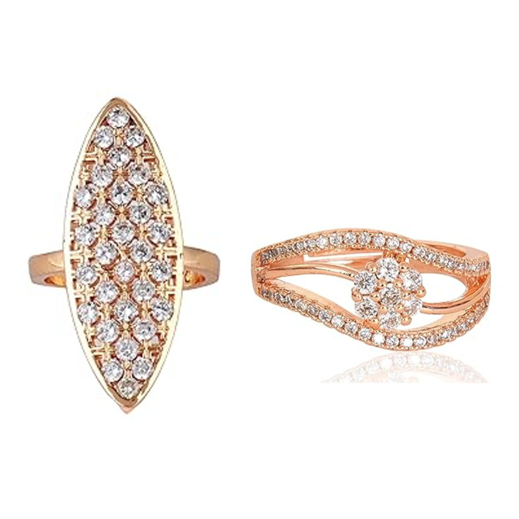 Ring Stacks Value Set | Adjustable Rose Gold Plated Rings With American Diamond  for Women & Girls