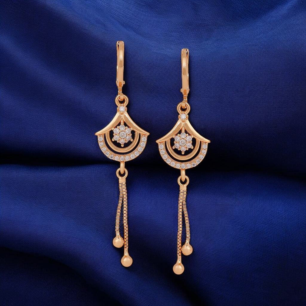 Rose Gold Long Earrings, American Diamond Studded Lightweight Drop Earrings for Women and Girls (rose)