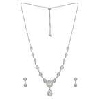 Stylish Silver Plated American Diamond Chain Pendent Necklace & Earrings Set for Women & Girls, Luxury AD Pendant Gift Set for Women, Girls