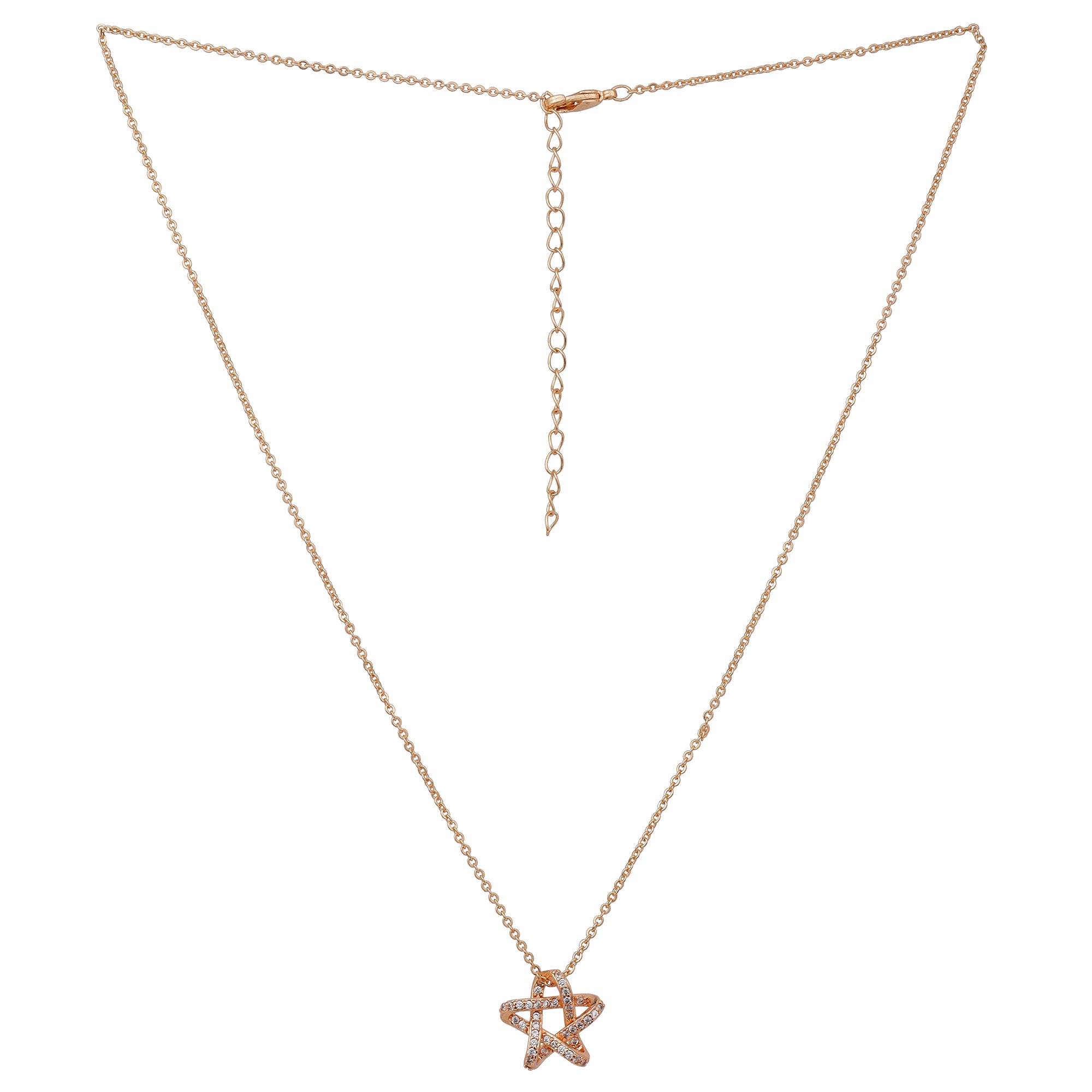 American Diamond -Studded Star Pendant Necklace| Rose Gold Plated Pendant with Chain| Fashion Jewellery for Women