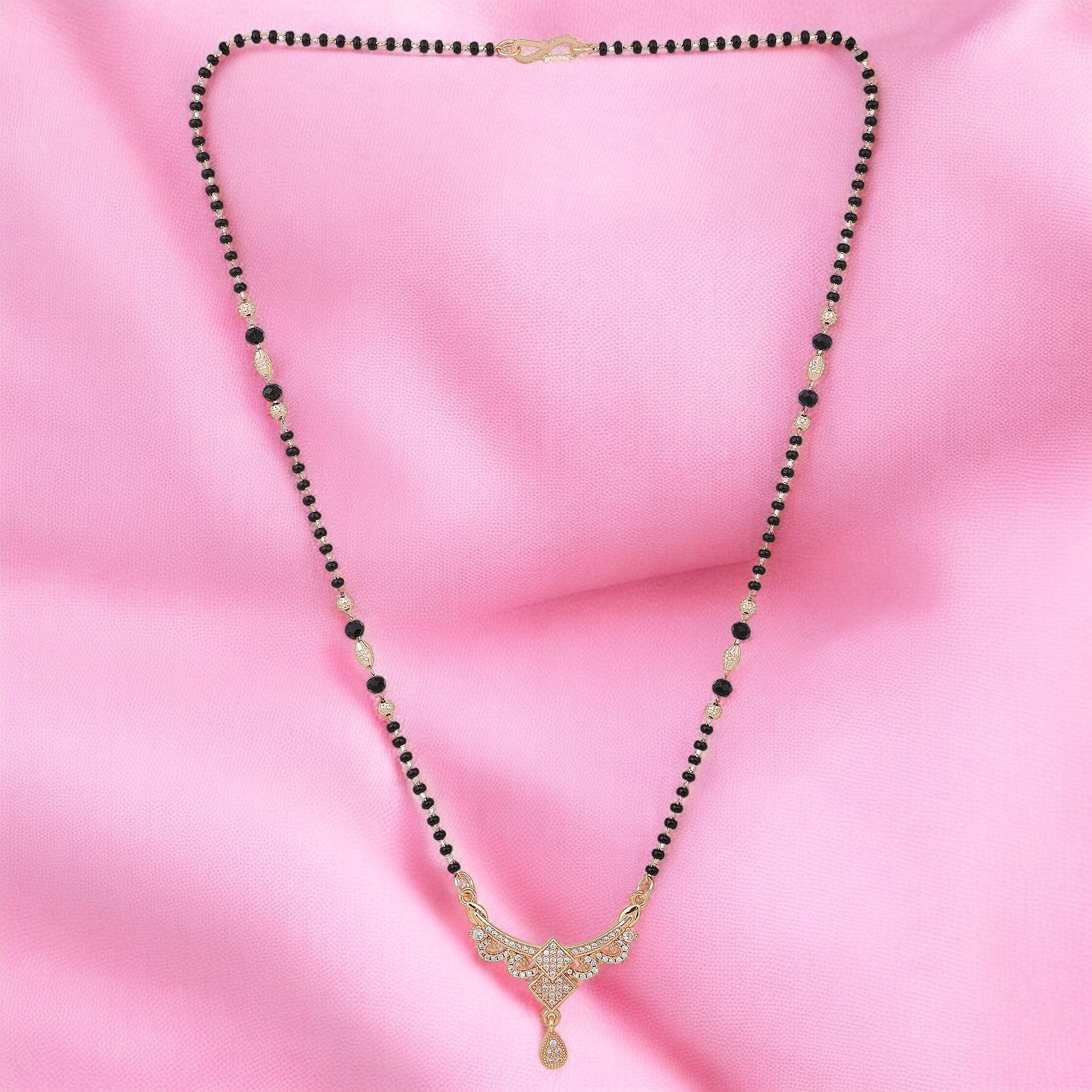 American Diamond Rose Gold Plated Floral Mangalsutra Pendant for Girls and Women (With Chain) | Karwachauth| Function