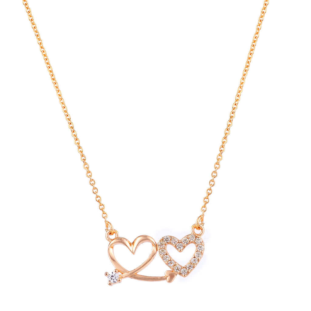 Rose Gold Plated Double Heart Pendant Necklace With American Diamond  for Women and Girls |Anti-Tranish | Anti- Allergy | Office Wear