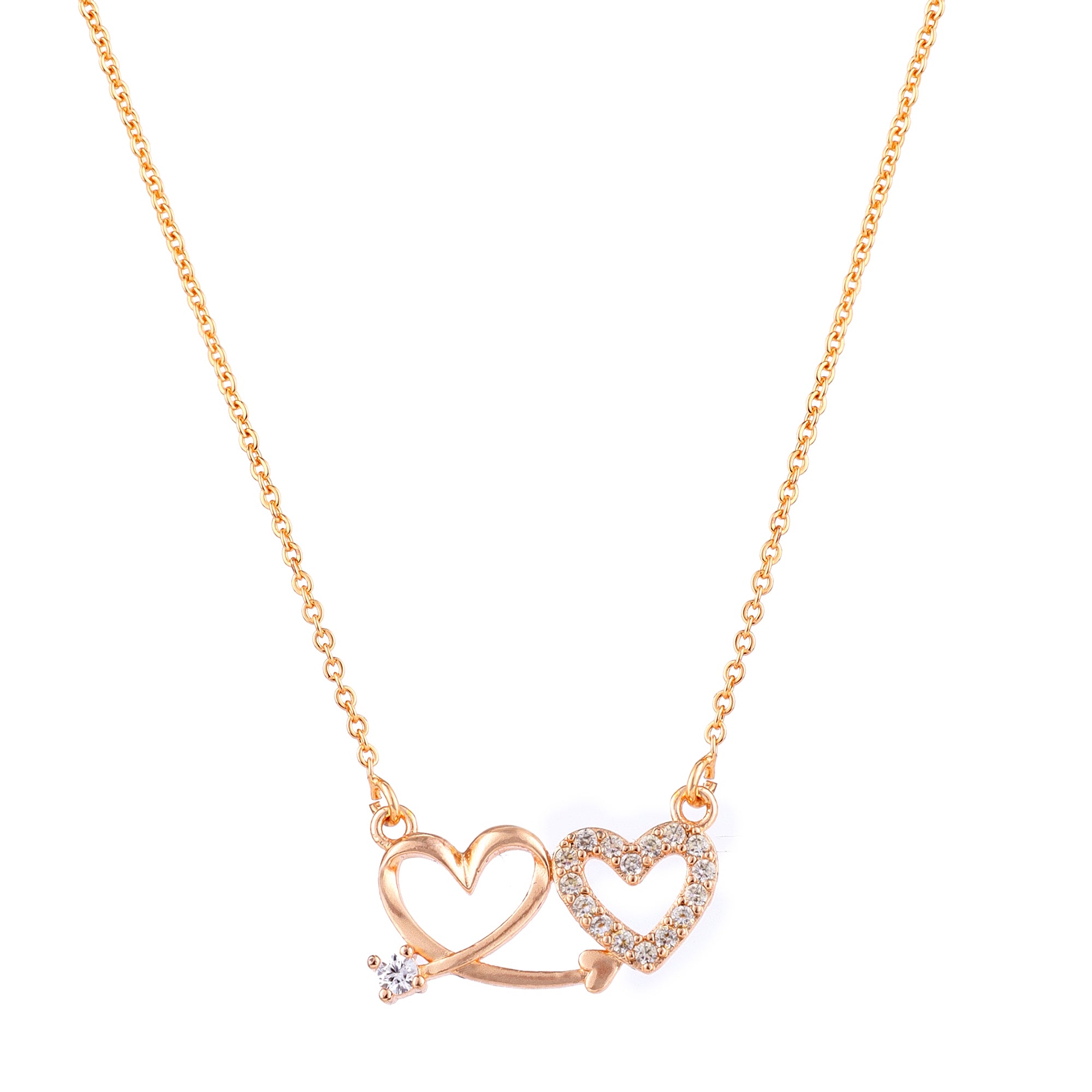 Rose Gold Plated Double Heart Pendant Necklace With American Diamond  for Women and Girls |Anti-Tranish | Anti- Allergy | Office Wear