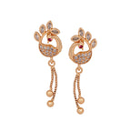 Rose Gold Plated Long Earrings, American Diamond Studded Lightweight Danglers Drop Earrings for Women and Girls (peacock)