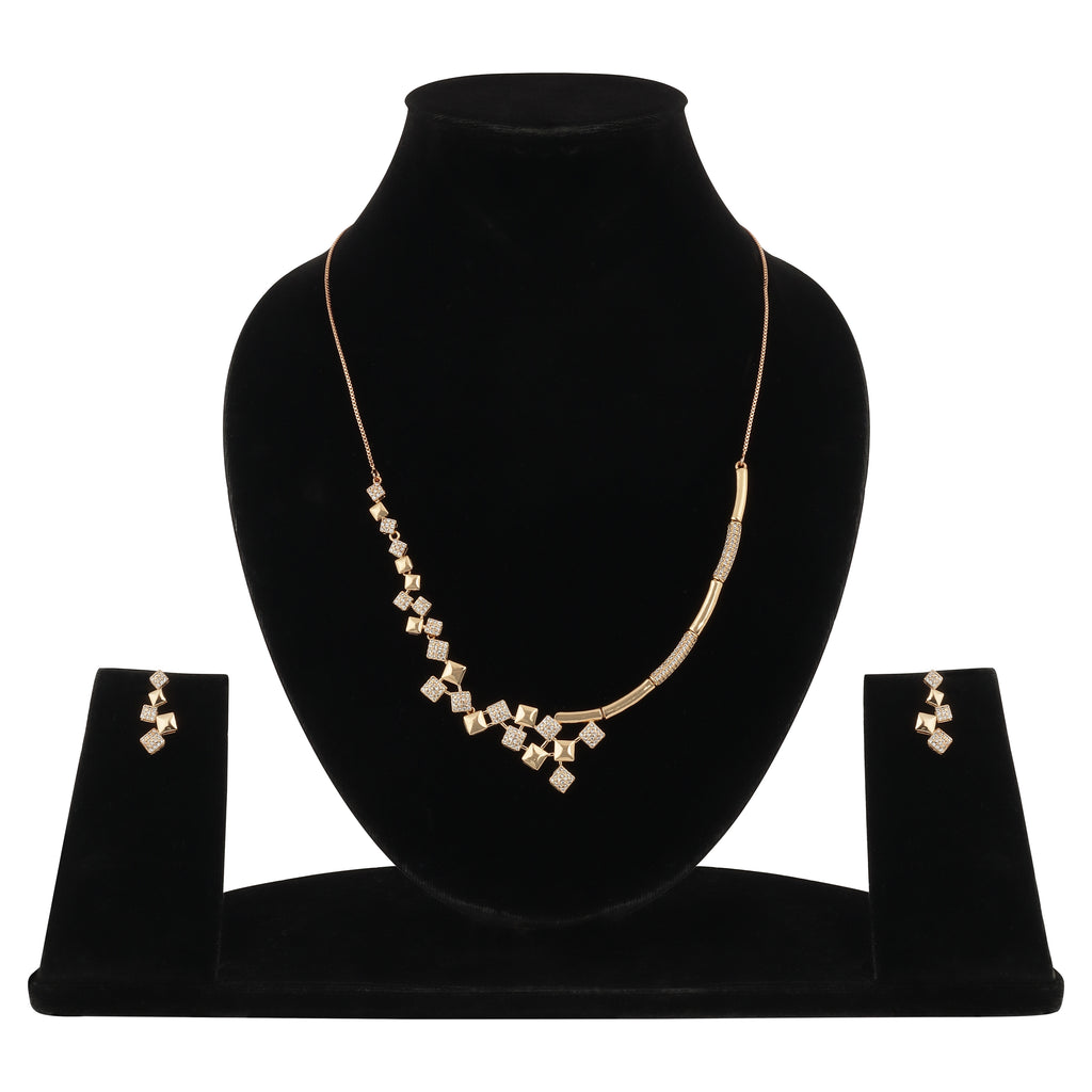 Rose Gold Plated Cubic Necklace Set with Earrings | American Diamond for Women & Girl | Gift For her