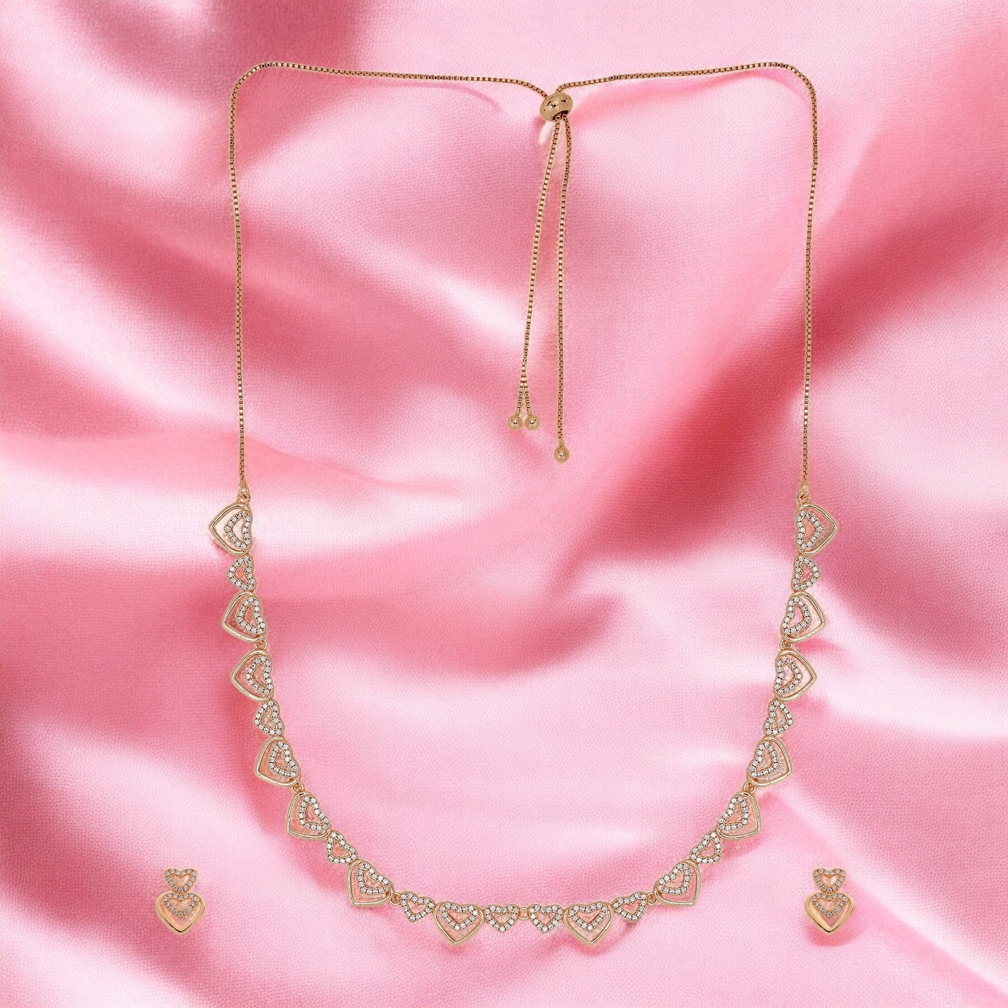 Rose Gold Plated AD Stone Necklace And Pair Of Earrings for Women | Special Occasions, Wedding, Engagement, Dating | Anti Tarnish | Gift for Her | Long Lasting Shine