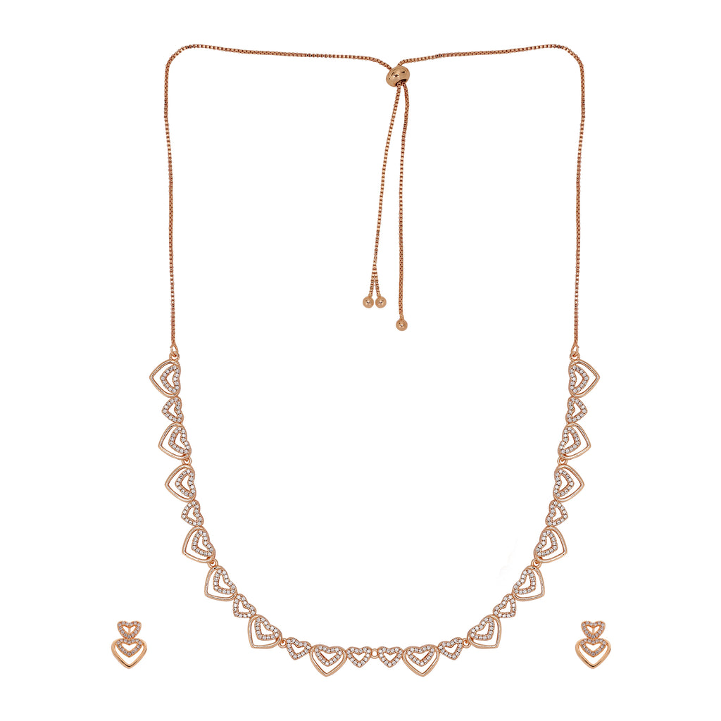Rose Gold Plated AD Stone Necklace And Pair Of Earrings for Women | Special Occasions, Wedding, Engagement, Dating | Anti Tarnish | Gift for Her | Long Lasting Shine