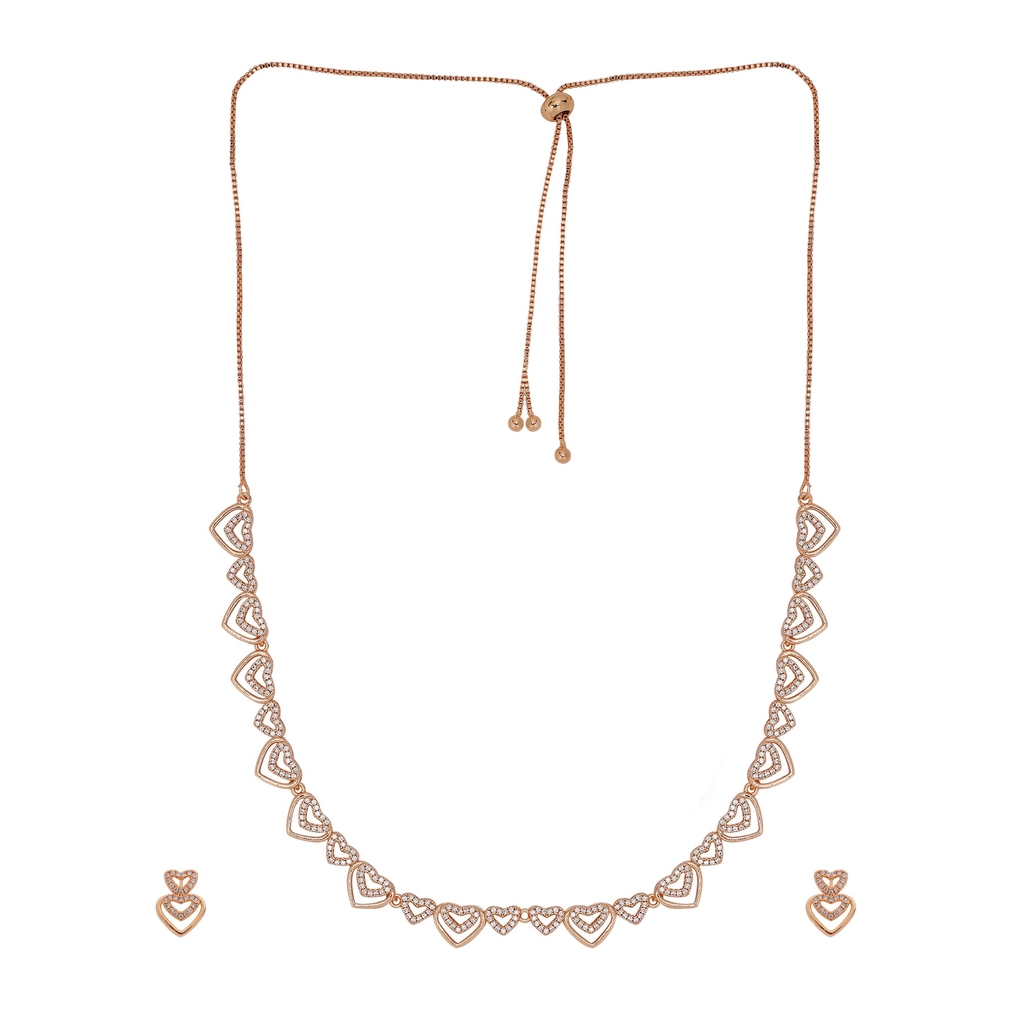 Rose Gold Plated AD Stone Necklace And Pair Of Earrings for Women | Special Occasions, Wedding, Engagement, Dating | Anti Tarnish | Gift for Her | Long Lasting Shine