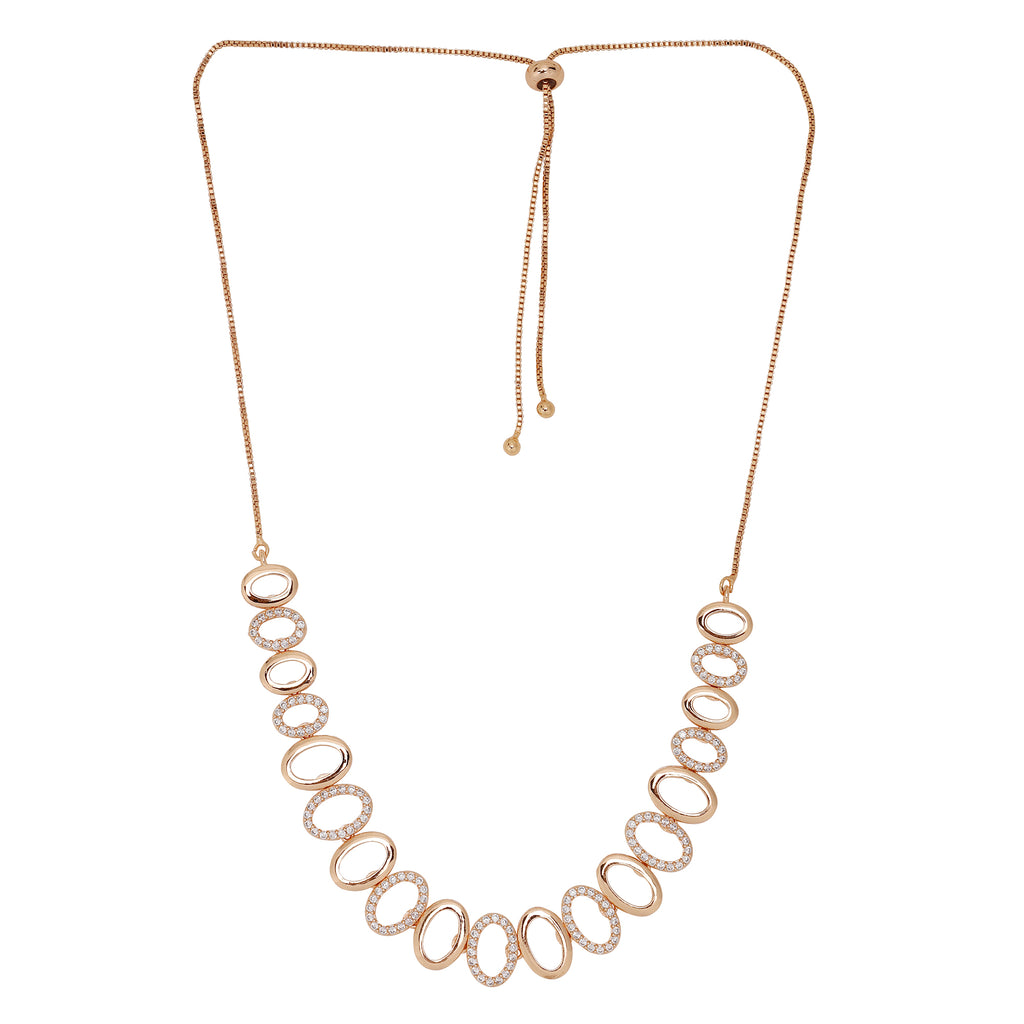 Rose Gold Sleek Oval Statement Necklace Set