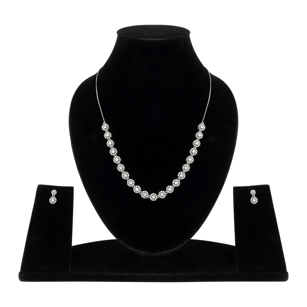 Silver Plated American Diamond Stone Studded | Anti Tarnish Jewellery Set for Women and Girls | Matching Earrings | Perfect for Weddings and Special Occasions