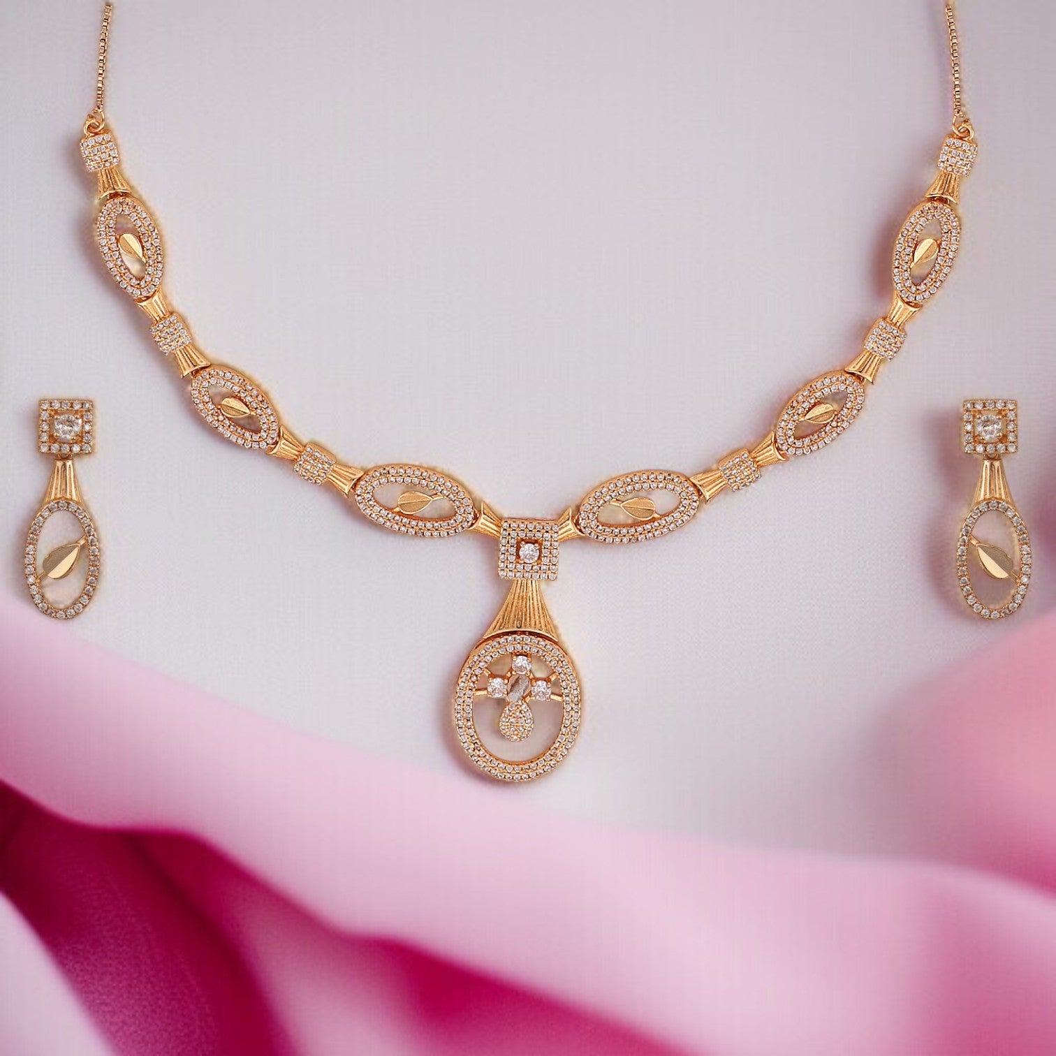 Nilu's Collection Rose Gold Plated Necklace Set with American Diamond for Women and Girls | Lightweight & Adjustable Design | Anti-Tarnish | Anti-Allergy